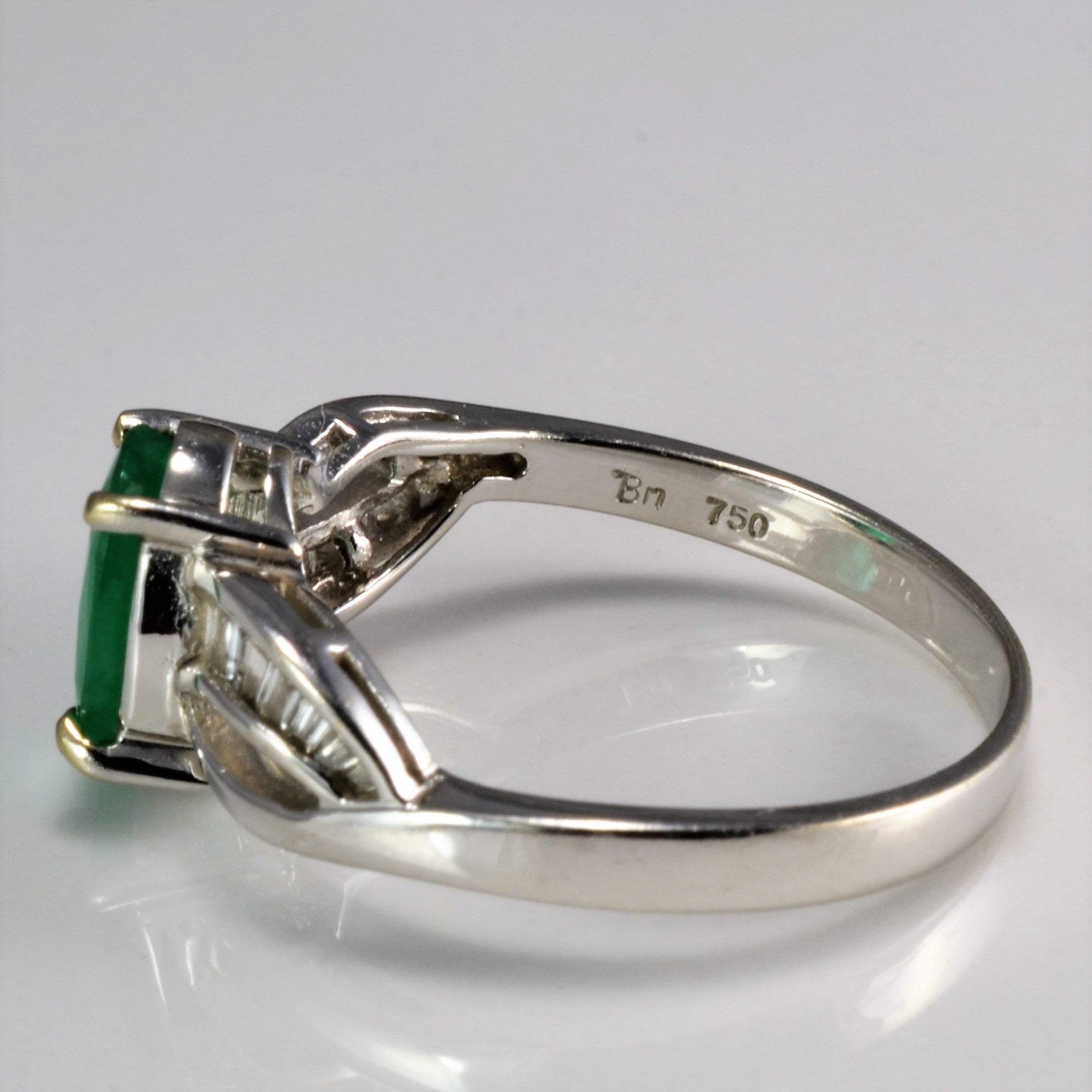 Emerald and Diamond Solitaire Bypass Ring - 0.25ctw Diamonds & 0.90ct Emerald - Size 6.5 - Elegant Engagement, Wedding, or Anniversary Jewelry Gift