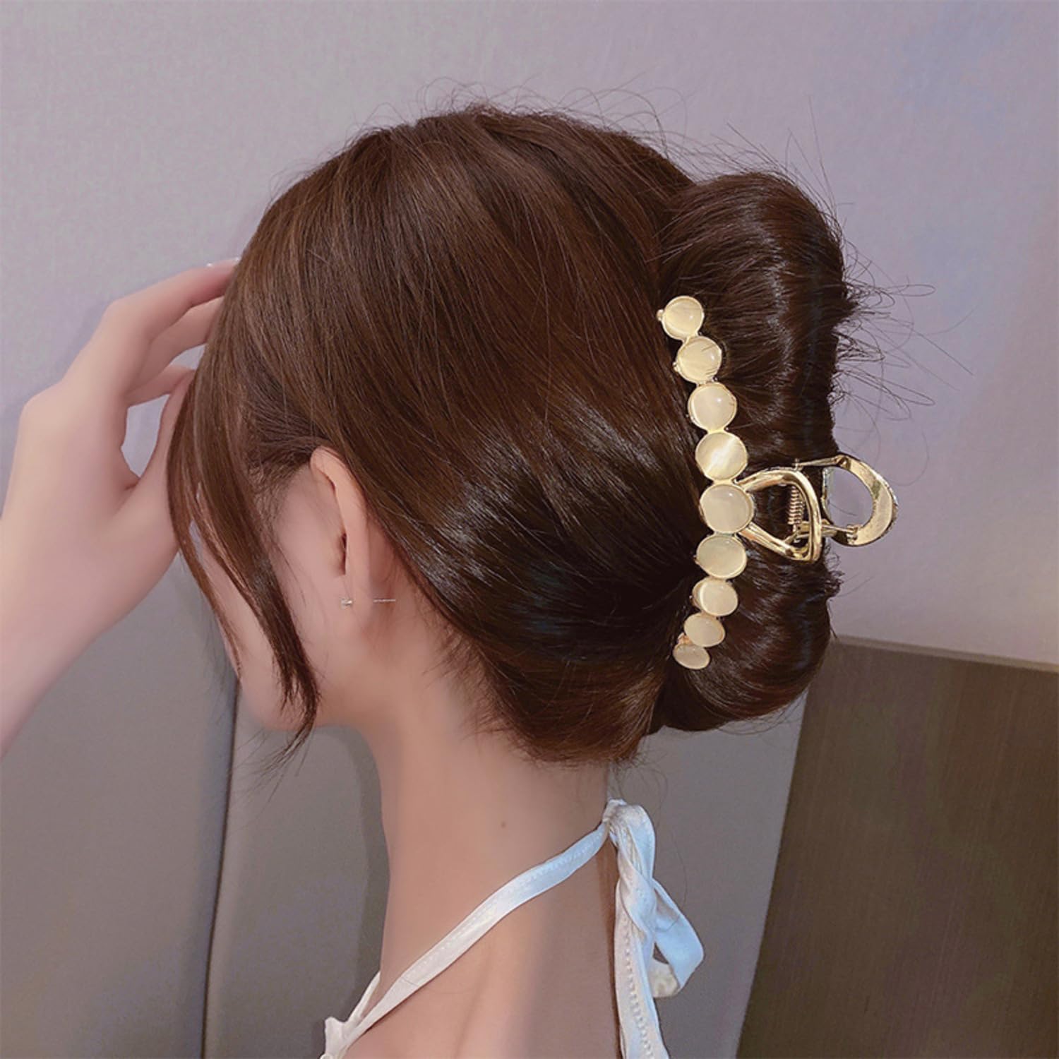 ANNA CREATIONS Golden Large Metal Pearl Hair Claw Clip - Elegant Hair Accessories for Women & Girls - Perfect for Weddings, Parties & Everyday Styling