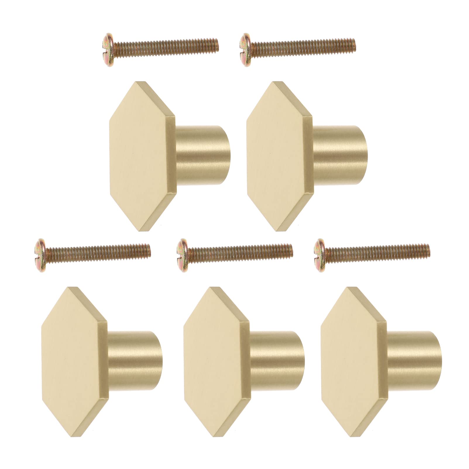 Hexagonal Brass Cabinet Knobs - 5pcs for Kitchen & Wardrobe Decor