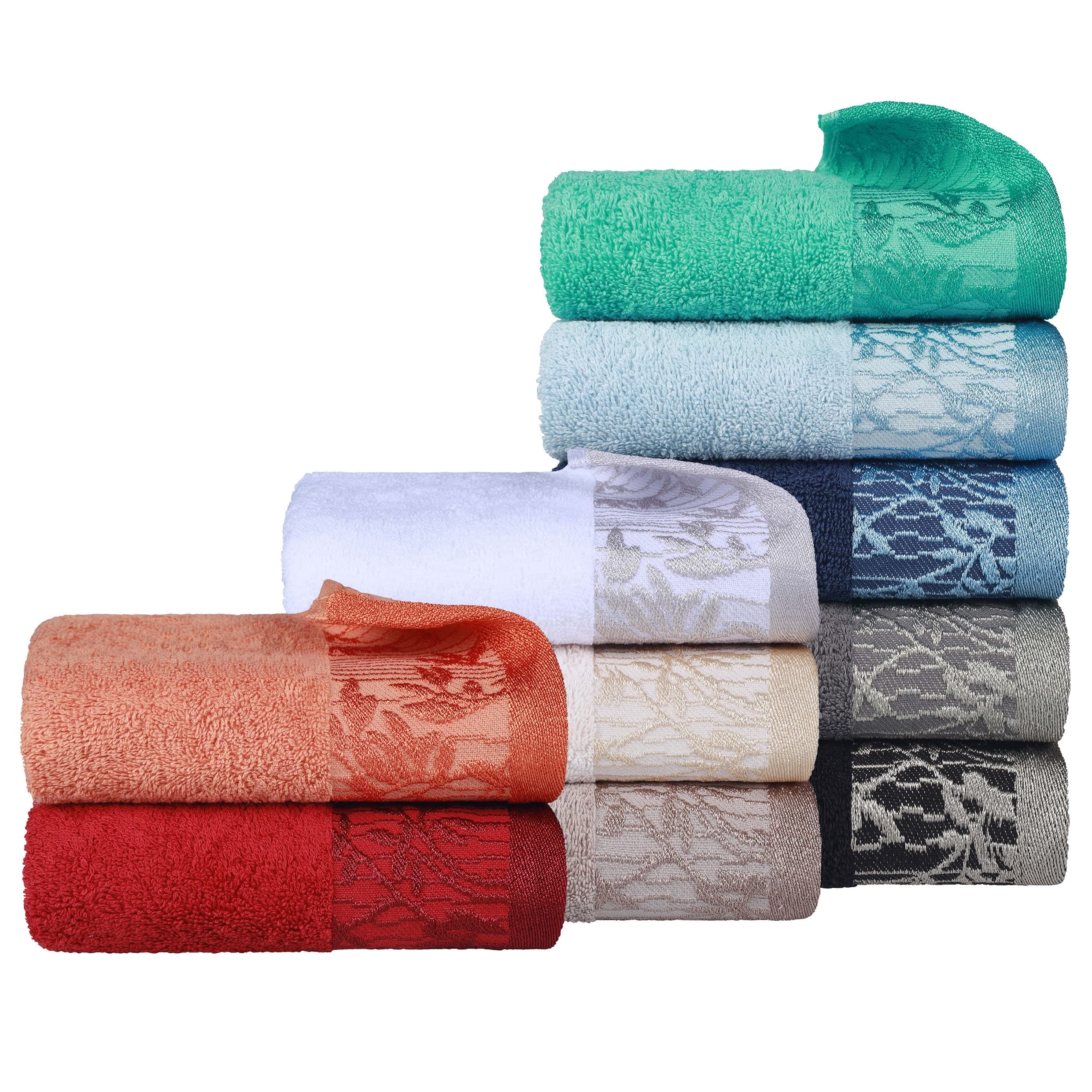 Premium Cotton Bath Towels Set of 2 - Soft Floral Jacquard Dobby Border Bathroom Towels for Adults & Kids | Luxury Spa, Hotel & Home Essentials | Wisteria Collection in Navy Blue - Perfect for Bath, Beach & Airbnb Stays