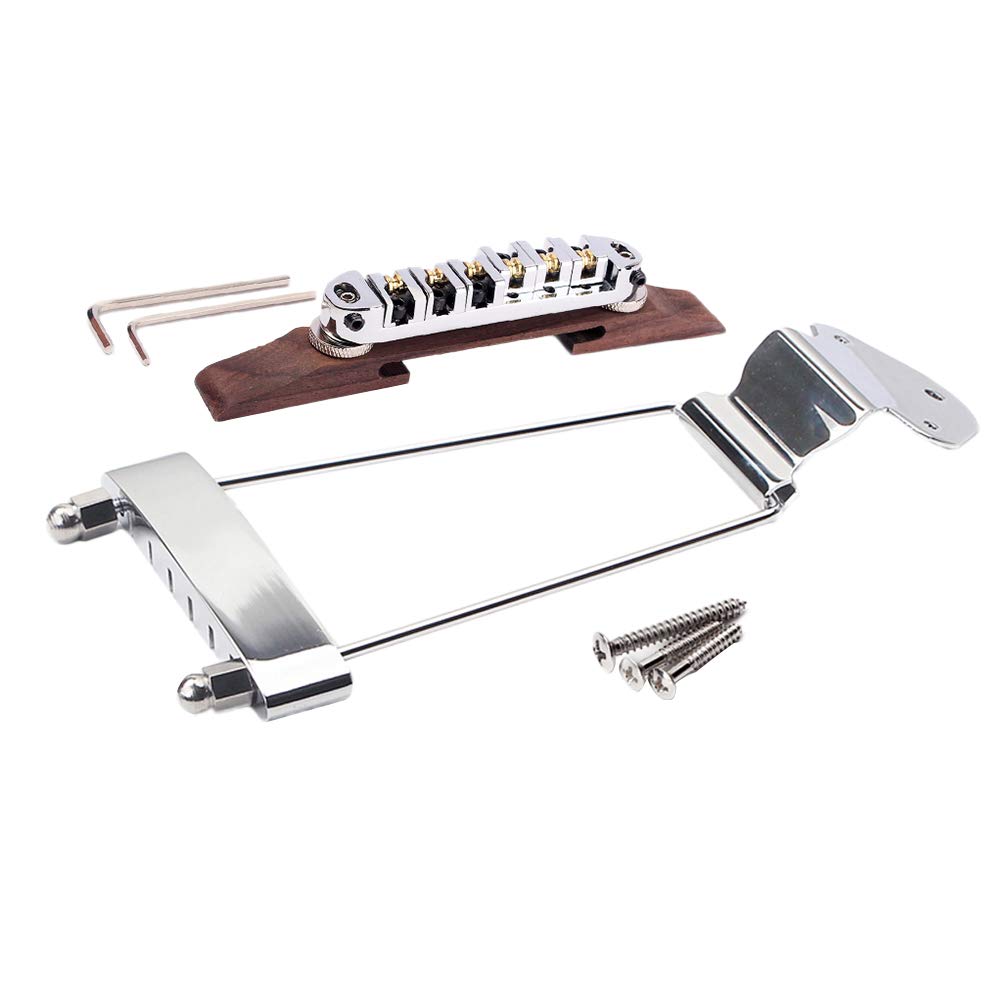 HEALLILY Archtop Guitar Tailpiece - Rosewood Jazz Guitar Bridge with Roller Saddles for Smooth String Action | Perfect for Jazz, Blues & Acoustic Performances