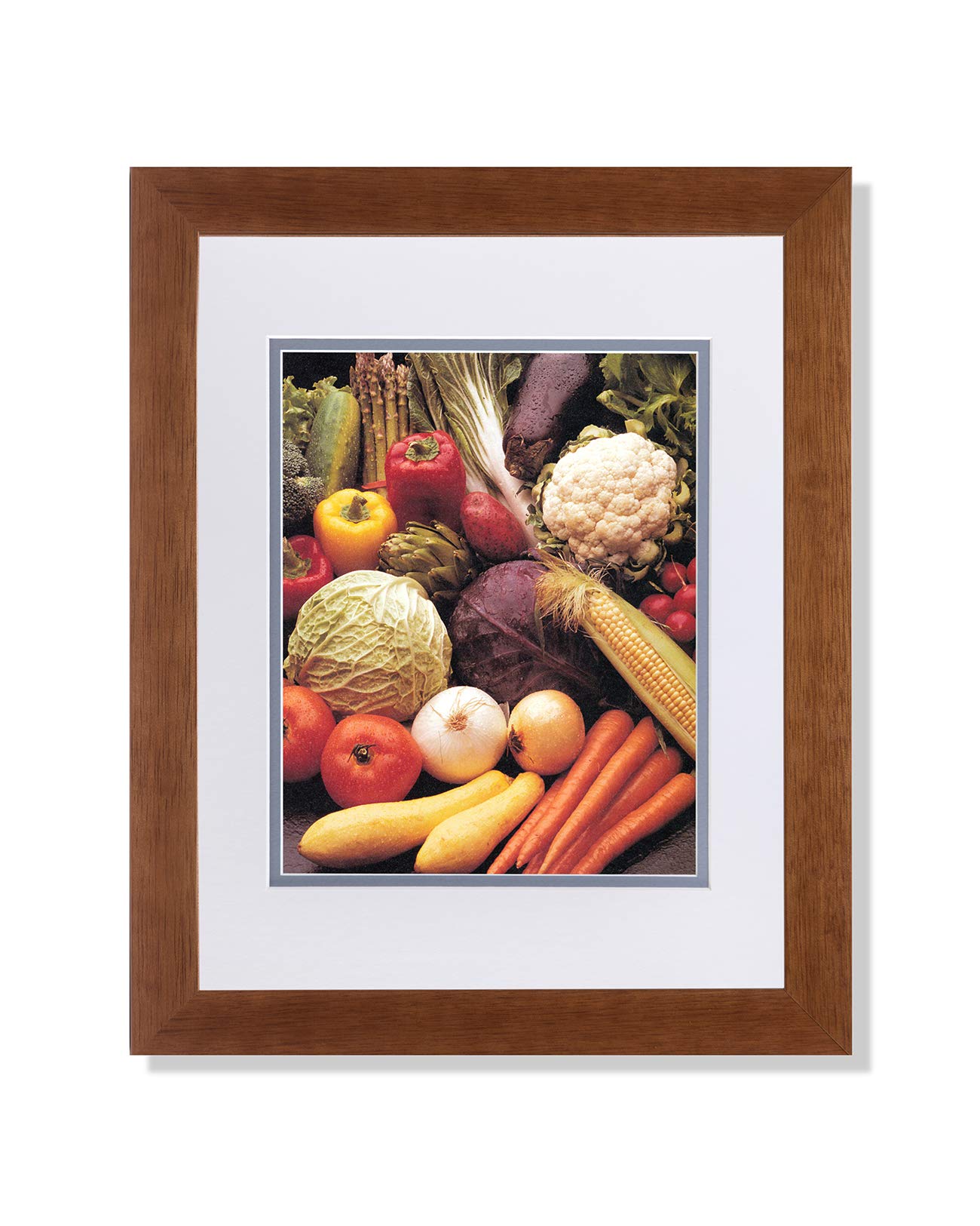 Art Prints - Squash, Carrots, Corn, Peppers & Onions Kitchen Wall Decor - High Quality Matted Photo with Honey Frame - Perfect for Farmhouse, Country Kitchen & Dining Room Decor