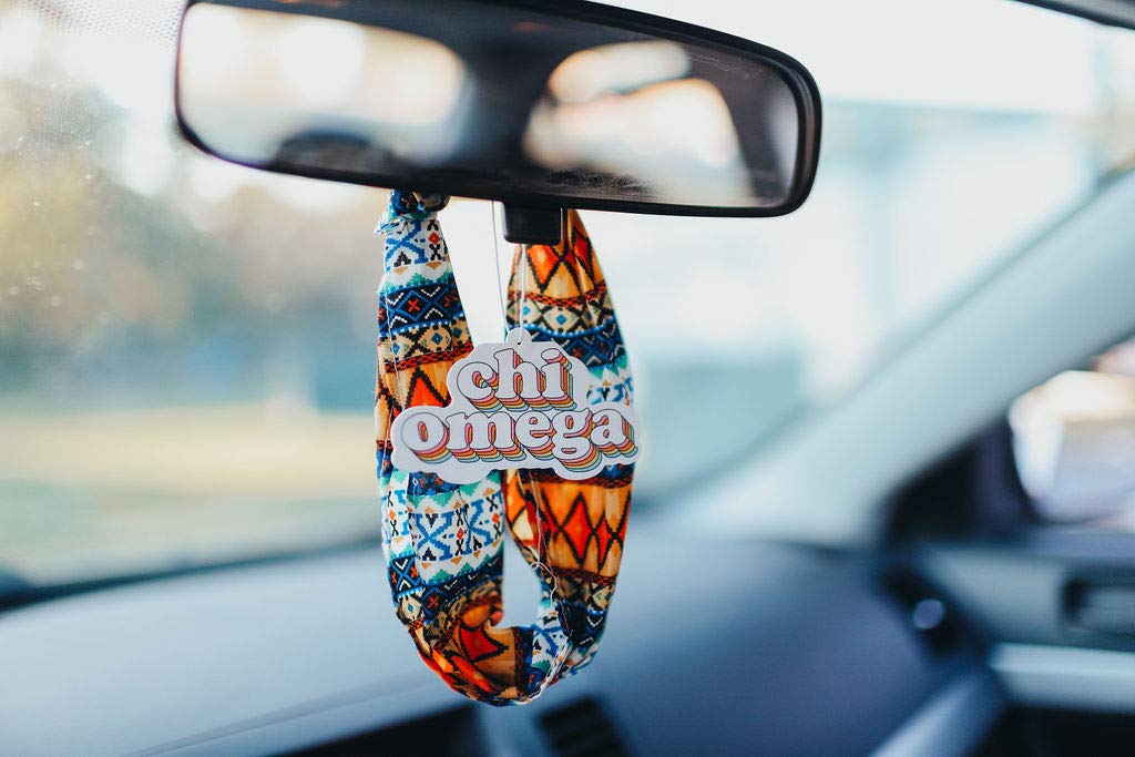 Chi Omega Bubblegum Scented Retro Air Freshener - Sorority Car & Dorm Accessory - Perfect Greek Life Gift for Sisters, Room Decor & Vehicle Fragrance