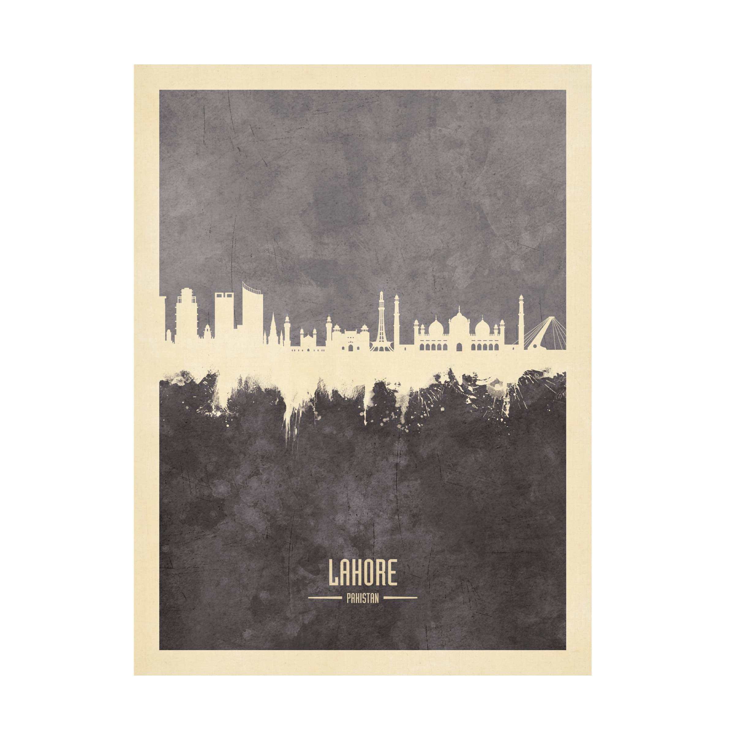 Michael Tompsett Lahore Pakistan Skyline Gray Canvas Art Print - Modern Wall Decor for Living Room, Bedroom & Office