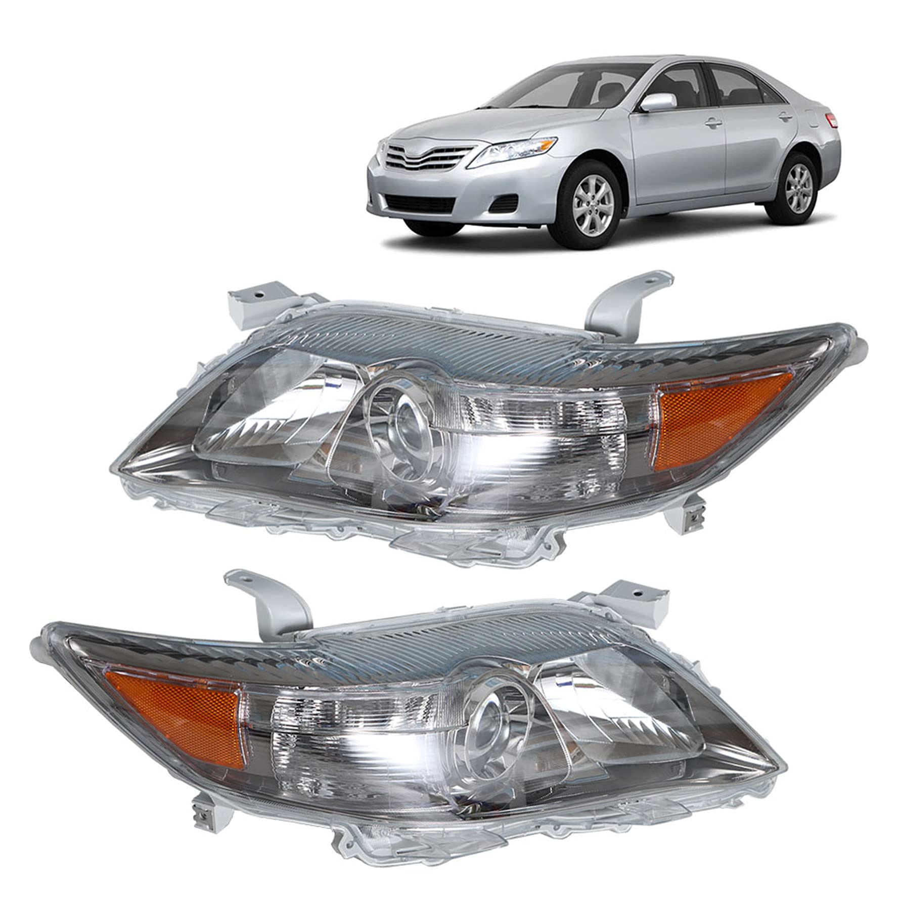 Chrome Black Frame Left & Right Front Projector Headlights for 2010-2011 Toyota Camry 4-Door Sedan - Driver & Passenger Side Replacement Lamps (TO2502195, TO2503195) - Upgrade Your Car Lighting for Night Driving & Enhanced Style
