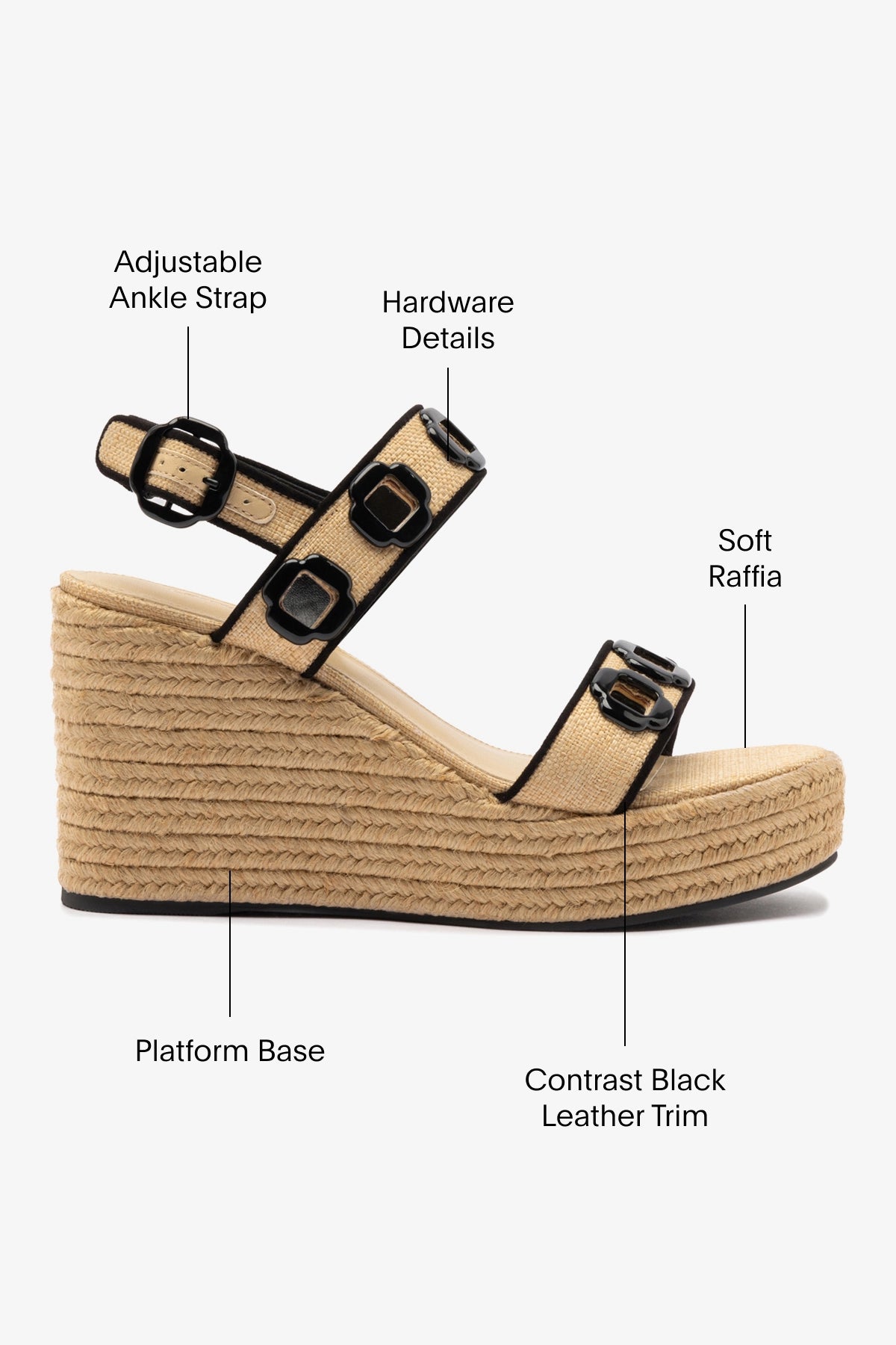 Milan Espadrille Women's Beige Raffia Sandals with Black Trimming - Comfortable Summer Casual Shoes for Beach, Vacation & Everyday Wear