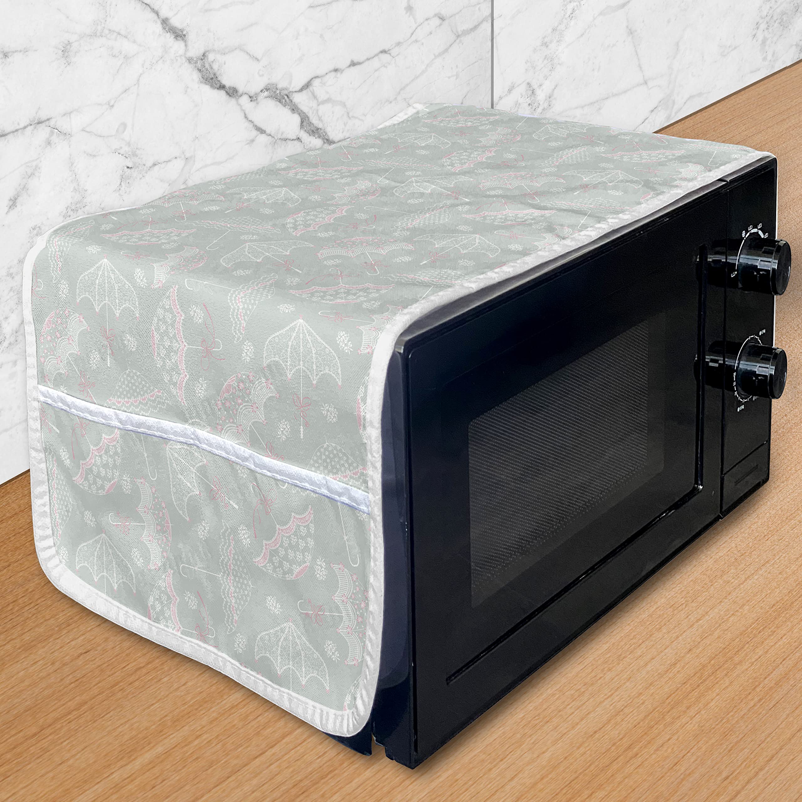 Ambesonne Vintage Floral Microwave Cover - Water Resistant Kitchen Organizer with Pockets, 36x12 Inches, Pale Sage Green & White - Perfect for Bridal Showers, Wedding Decor & Kitchen Protection