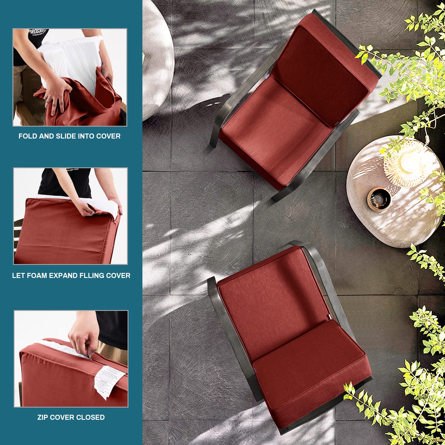 ARTPLAN 24x24x6 Inch Deep Seat Outdoor Cushion Set - 18x24 Thick Square Bench Cushions for Patio Furniture - Waterproof & UV Resistant - Perfect for Garden, Deck, Poolside and Outdoor Lounge Chairs