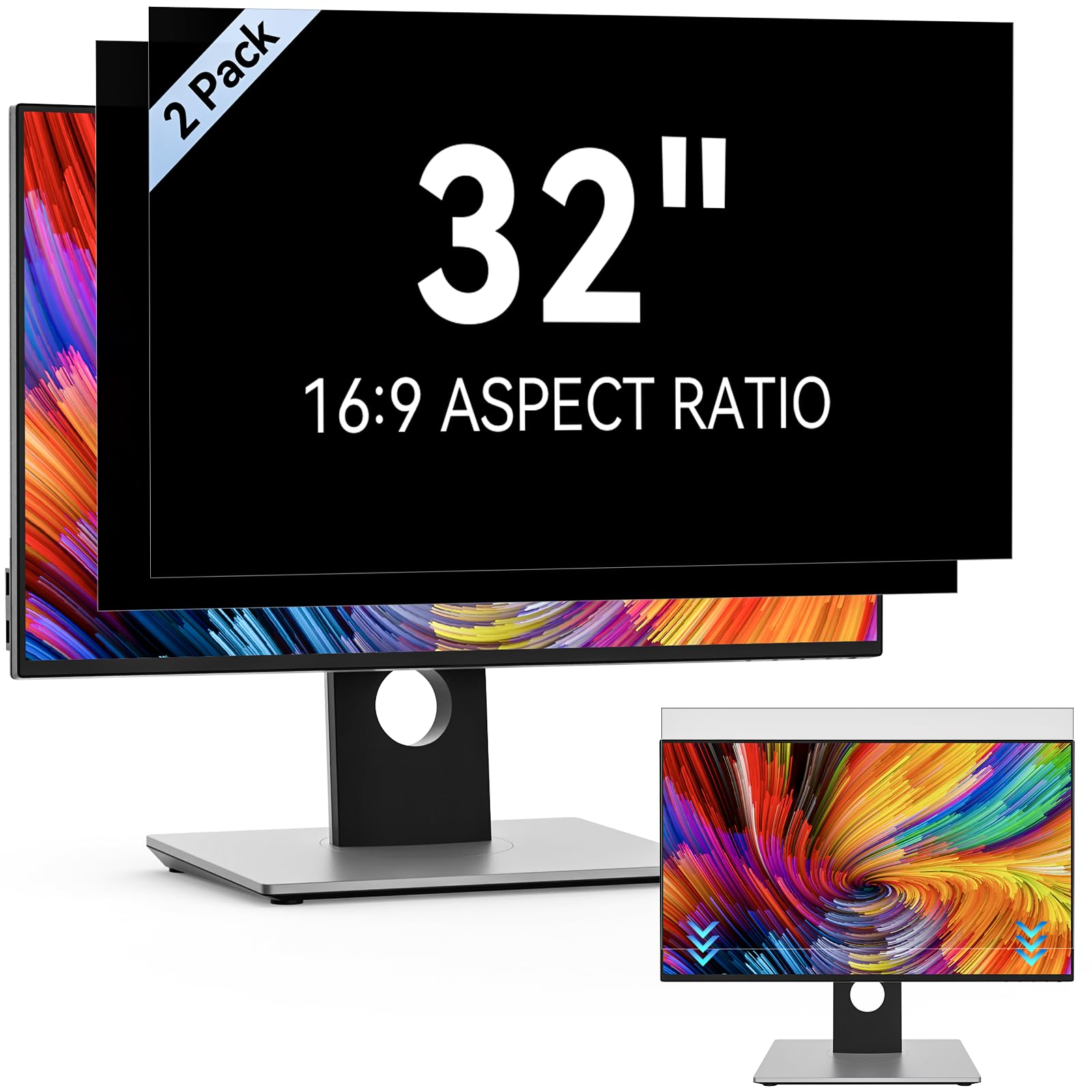 [2 Pack] 32 Inch Computer Privacy Screen Filter for 16:9 Widescreen Monitors - Anti Glare Blue Light Blocking Eye Protection Film, Anti Spy Anti Scratch Removable Privacy Shield - Perfect for Office, Gaming & Home Use