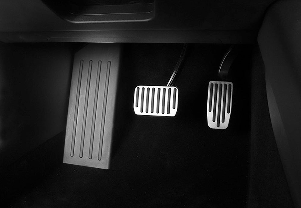 2-Piece Silver Aluminum Foot Pedal Covers for 2017+ Tesla Model 3 - Track Design Style - Upgrade Interior & Enhance Driving Experience