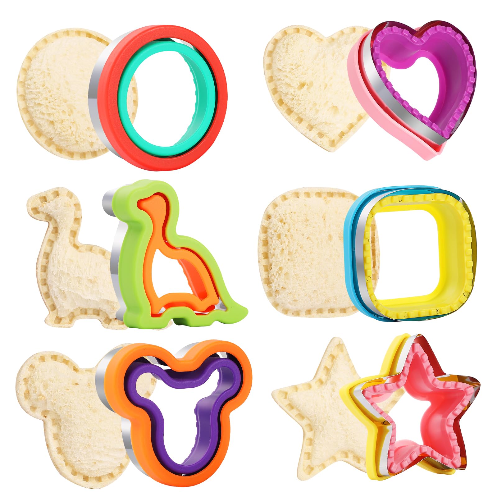 6-Pack Sandwich & Cookie Cutters Set - Stainless Steel Sandwich Maker for Bread, Pancakes, Lunchbox - Perfect for Kids' School Lunches & Party Snacks