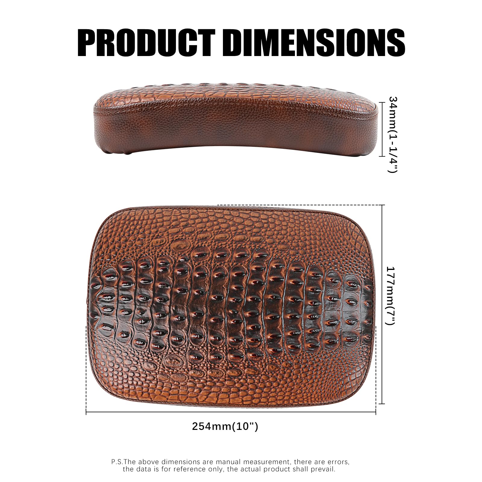 DREAMIZER Universal Motorcycle Passenger Seat Pad - Brown Crocodile Leather Pillion Cushion for Harley, Cruiser, Chopper & Custom Bikes | Comfortable Backrest for Long Rides & Road Trips