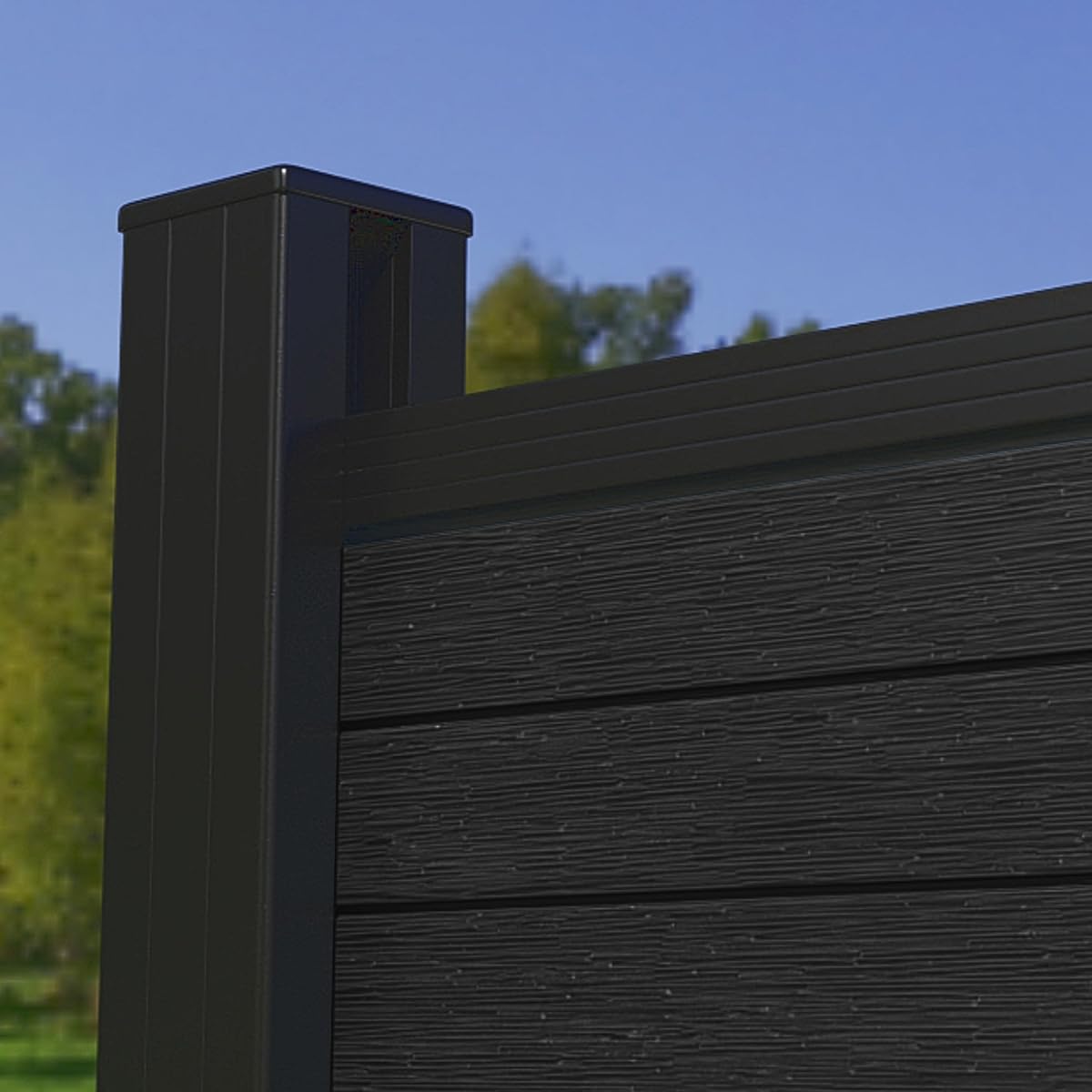 6x6 Ft Outdoor Privacy Screen - Durable Wood Plastic Composite AC Fence Panels for Patio, Garden & Trash Can Enclosure - Black with Ground Posts - Perfect for Backyard, Deck & Poolside Privacy