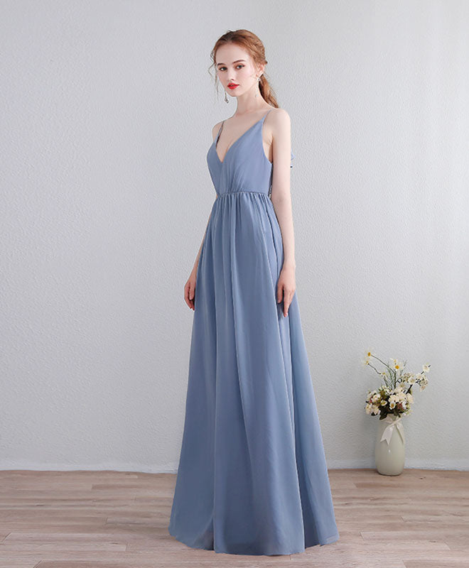 Elegant Blue V-Neck Chiffon Lace Long Prom Dress for Women - Formal Evening Gown for Homecoming, Wedding Guest & Special Occasions