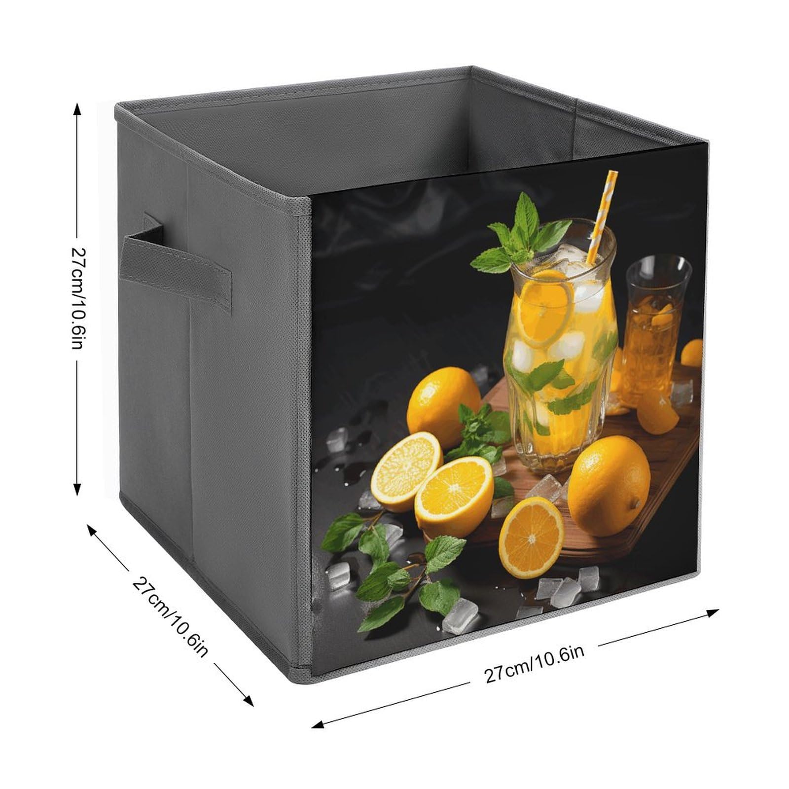 Foldable Canvas Storage Box with Orange Lemonade & Mint Print - Organize Clothes, Toys & Home Items | Perfect for Closet, Nursery & Dorm Organization