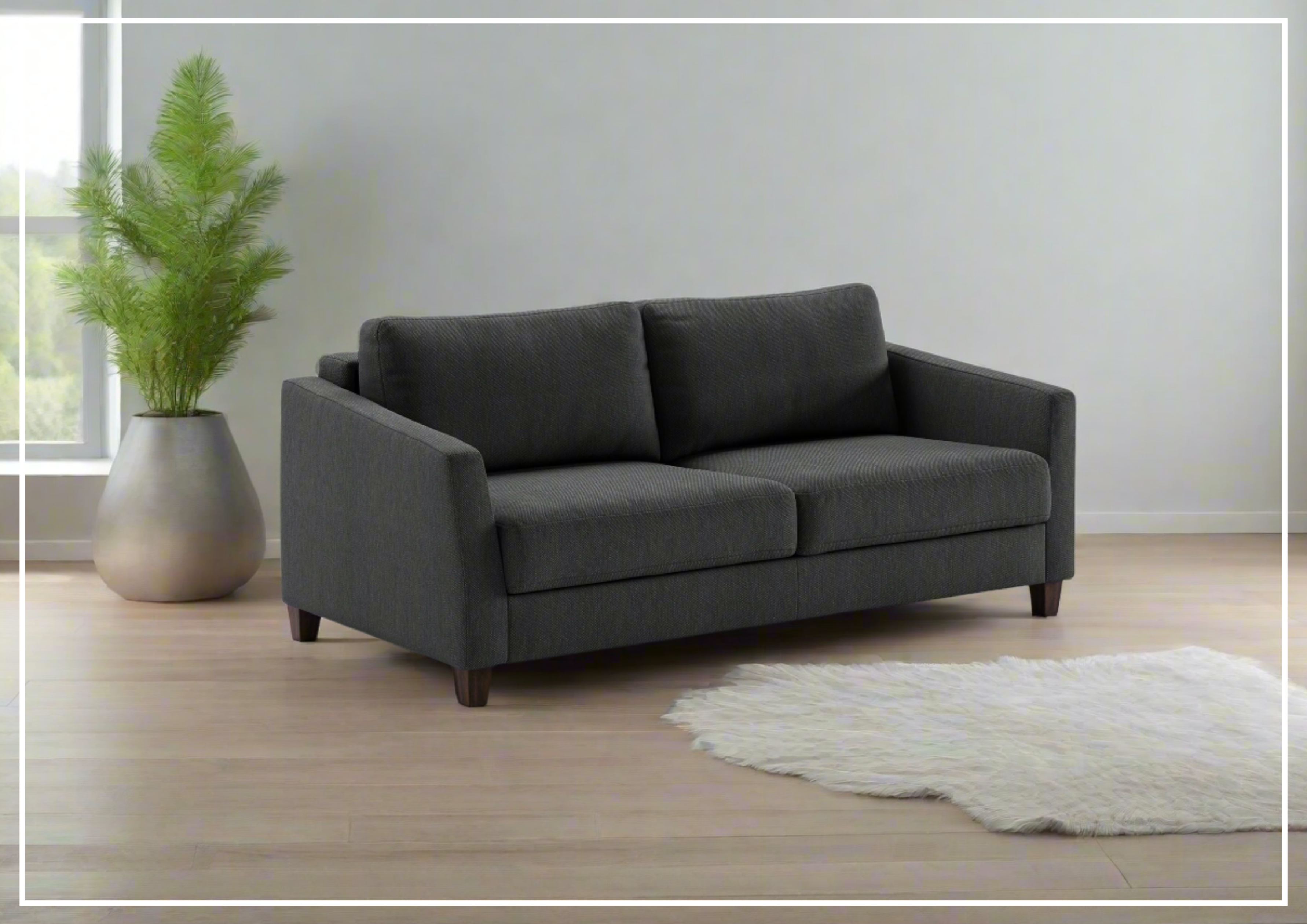 Luonto Monika Fabric Queen Sleeper Sofa with Wood or Chrome Legs - Convertible Sofa Bed for Small Spaces, Guest Rooms & Apartments