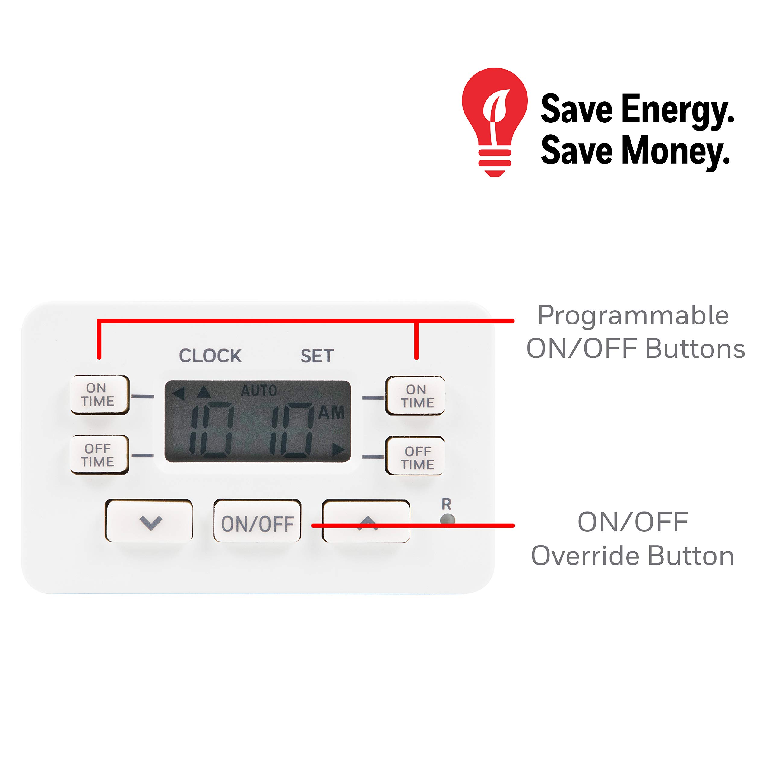 UltraPro 24-Hour Digital Outlet Timer - 1 Polarized Plug, 2 Programmable ON/OFF Cycles, 125VAC Indoor Light Timer (White, 1 Pack) - Perfect for Holiday Lights, Aquariums, and Home Automation
