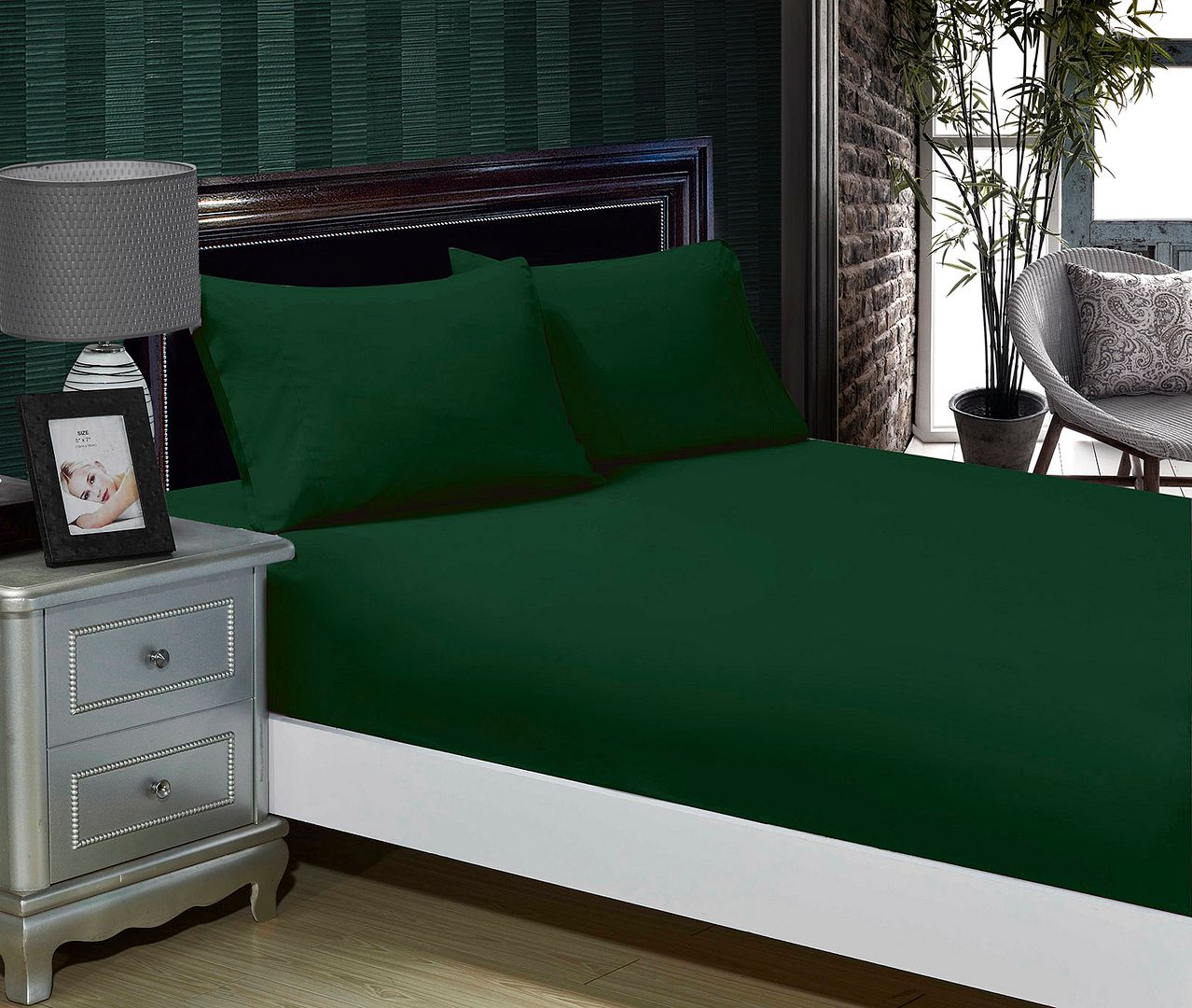 1000TC Ultra Soft Fitted Sheet & Pillowcase Set - King Single Size Bed Sheets - Dark Green Luxury Bedding - Perfect for Master Bedroom, Guest Room & Vacation Homes