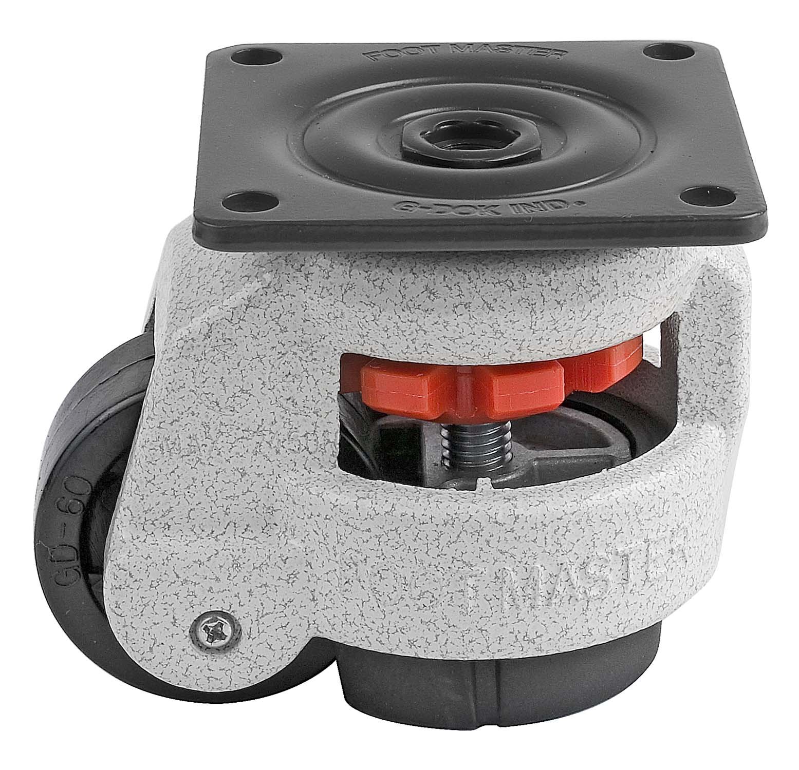 FOOT MASTER GD-60-F-NYN Heavy Duty Leveling Caster with 50mm Nylon 66 Wheel - Iconic Ivory, Height Adjustable Foot Pad, Plate Mounted Swivel Caster (280kg Load Capacity) - Ideal for Industrial Equipment, Medical Carts & Workbenches