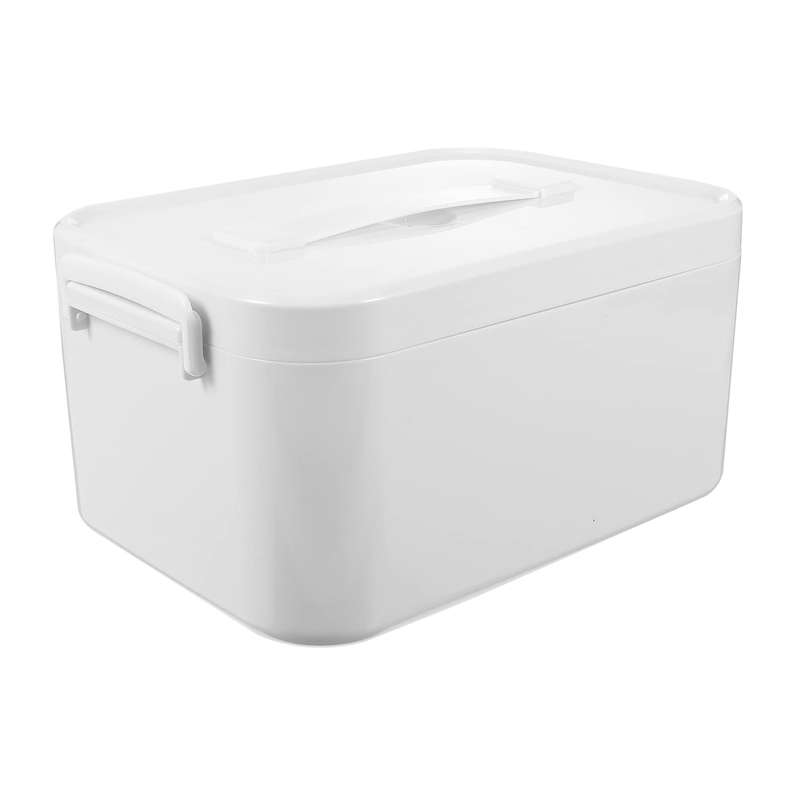 Jojofuny Large Plastic Storage Box - Double Layer First Aid Kit Organizer for Medicine, Tools & Sundries - White (Size S) | Portable Emergency Medical Box for Home, Office & Travel Use