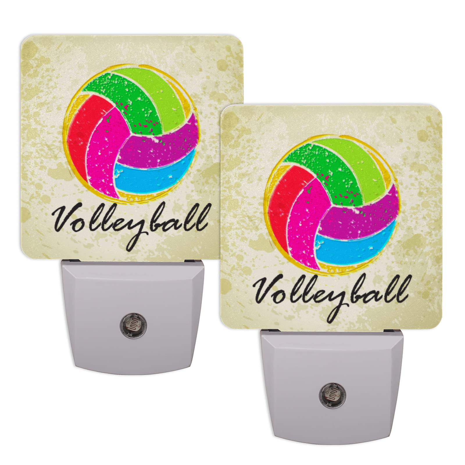 2 Pack LED Volleyball Night Lights with Auto Dusk to Dawn Sensor - Colorful Plug-in Nightlight for Kids Room, Bedroom, Bathroom, Nursery - Perfect for Safe Nighttime Navigation in Hallways and Stairs