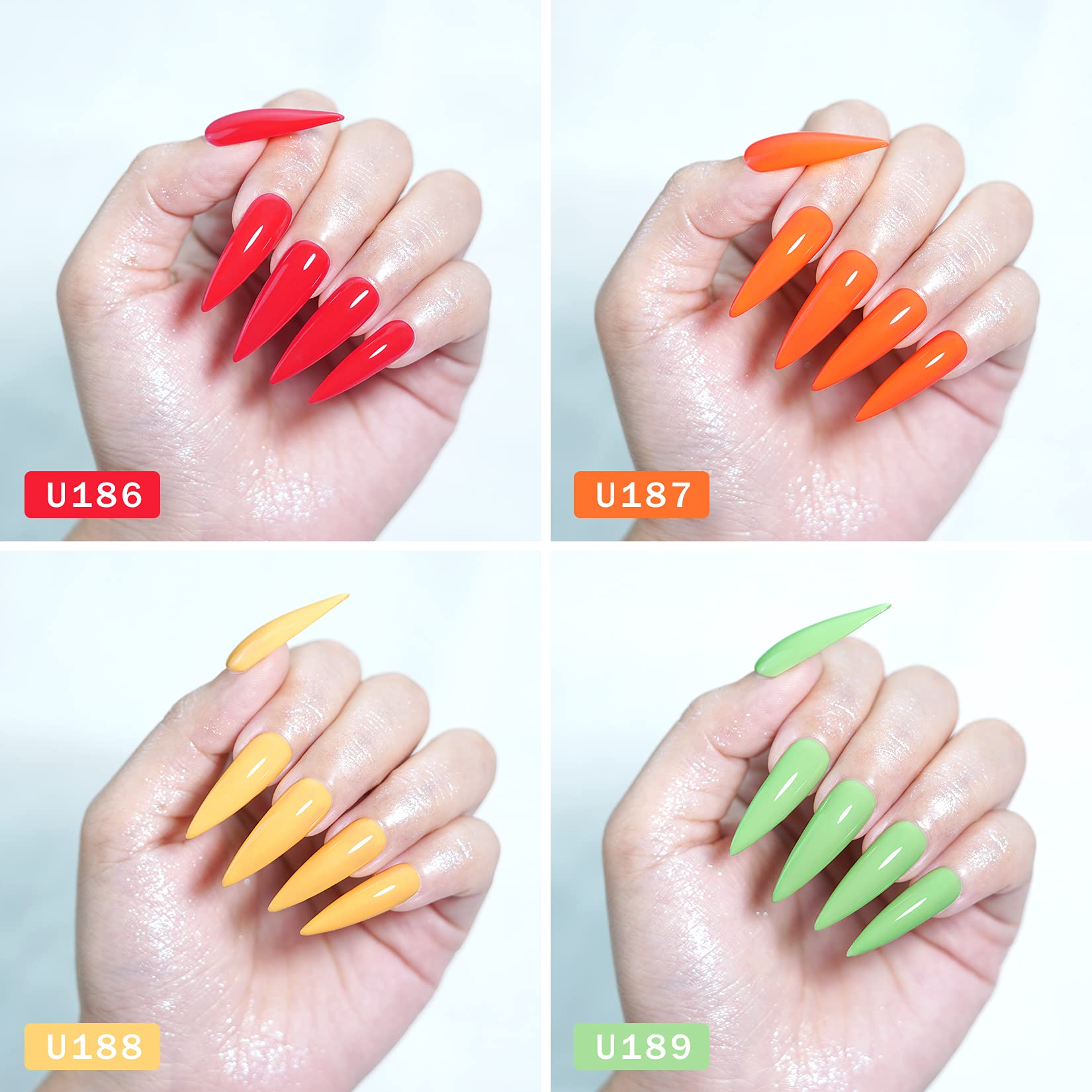Umikk Gel Nail Polish Set - 7.5ml Red, Orange, Yellow, Green Colors with 10ml Base & Top Coat - Soak Off UV LED Cured for Home Manicure & Nail Art - Perfect for DIY Nails, Salon Quality, Long Lasting Wear