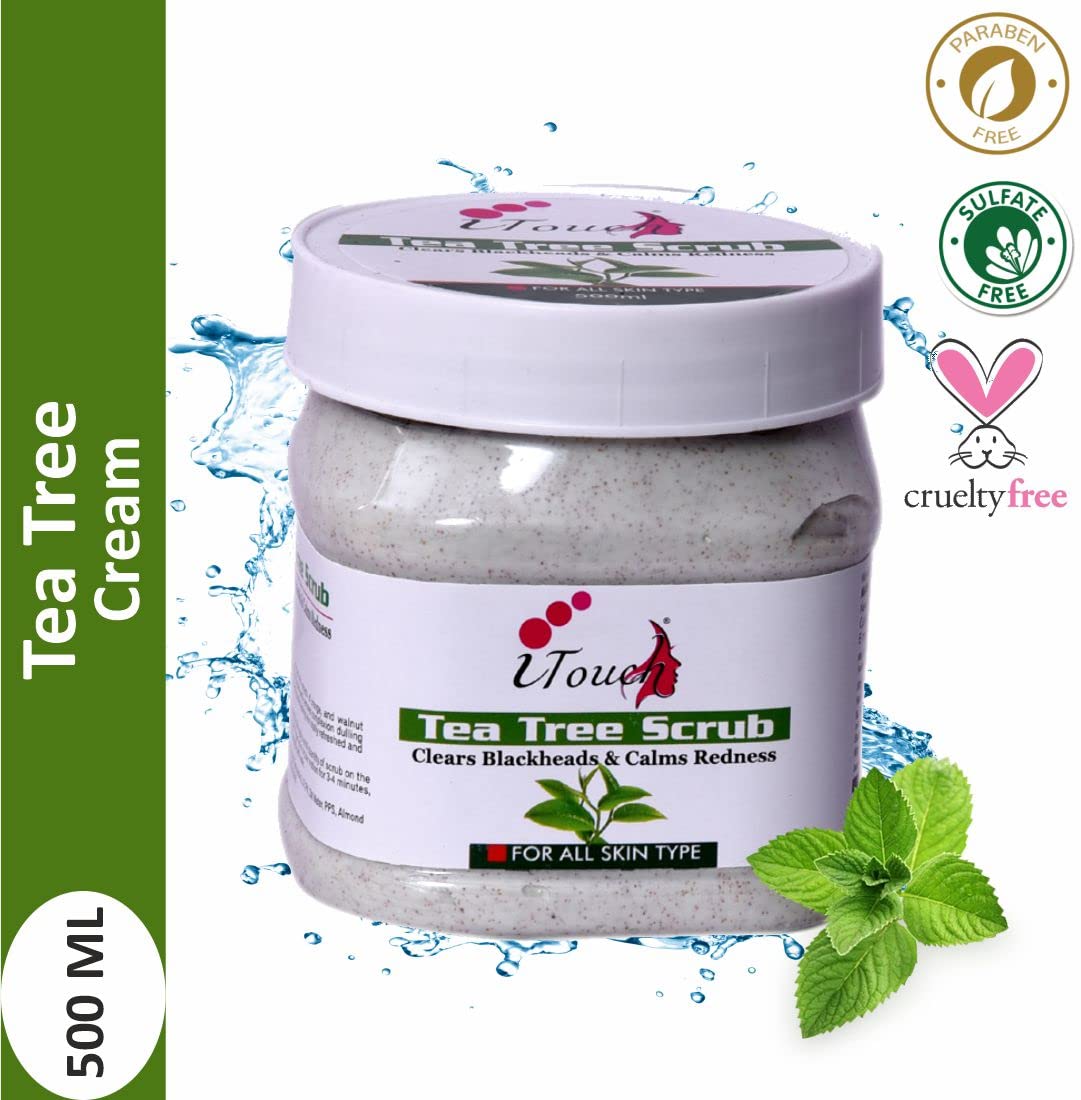 Organic Tea Tree Face & Body Scrub - Natural Exfoliating Cleanser for Acne, Blackheads & Blemishes | Sulfate & Paraben Free | Deep Cleansing & Smoothing Skin Care Treatment - 500ml | Perfect for Daily Use & Spa Days