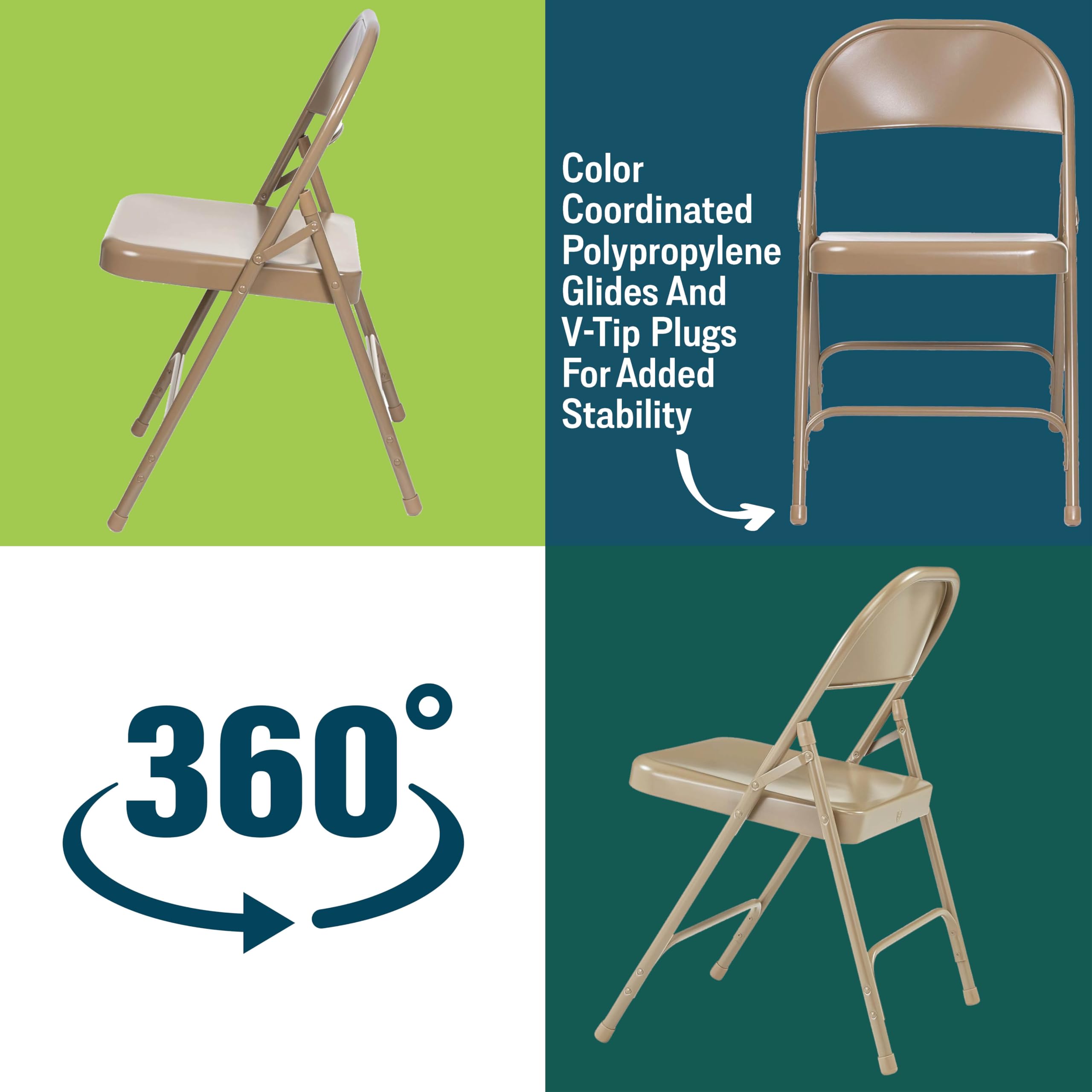 Premium Heavy-Duty Steel Folding Chairs Set of 4 - Portable & Foldable for Indoor Outdoor Use - Durable Institutional-Grade Beige Chairs by National Public Seating - Perfect for Events, Parties, Camping & Office Meetings