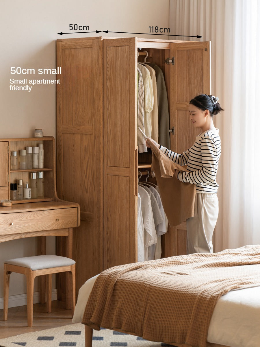 Solid Oak Wood Narrow Wardrobe - Slim Space-Saving Closet for Bedroom, Hallway, or Small Apartment