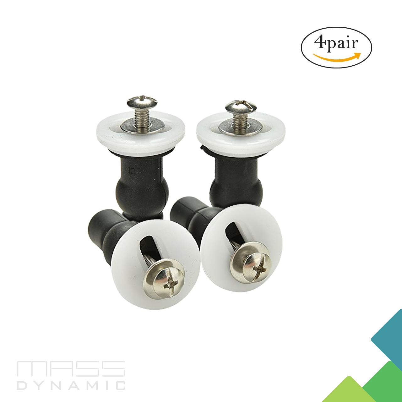4-Pack Toilet Seat Hinges with Expanding Rubber Well Nuts - Top Fix Mounting Kit for Secure WC Seat Installation - Perfect for Loose or Broken Toilet Seats in Homes, Hotels, and Public Restrooms