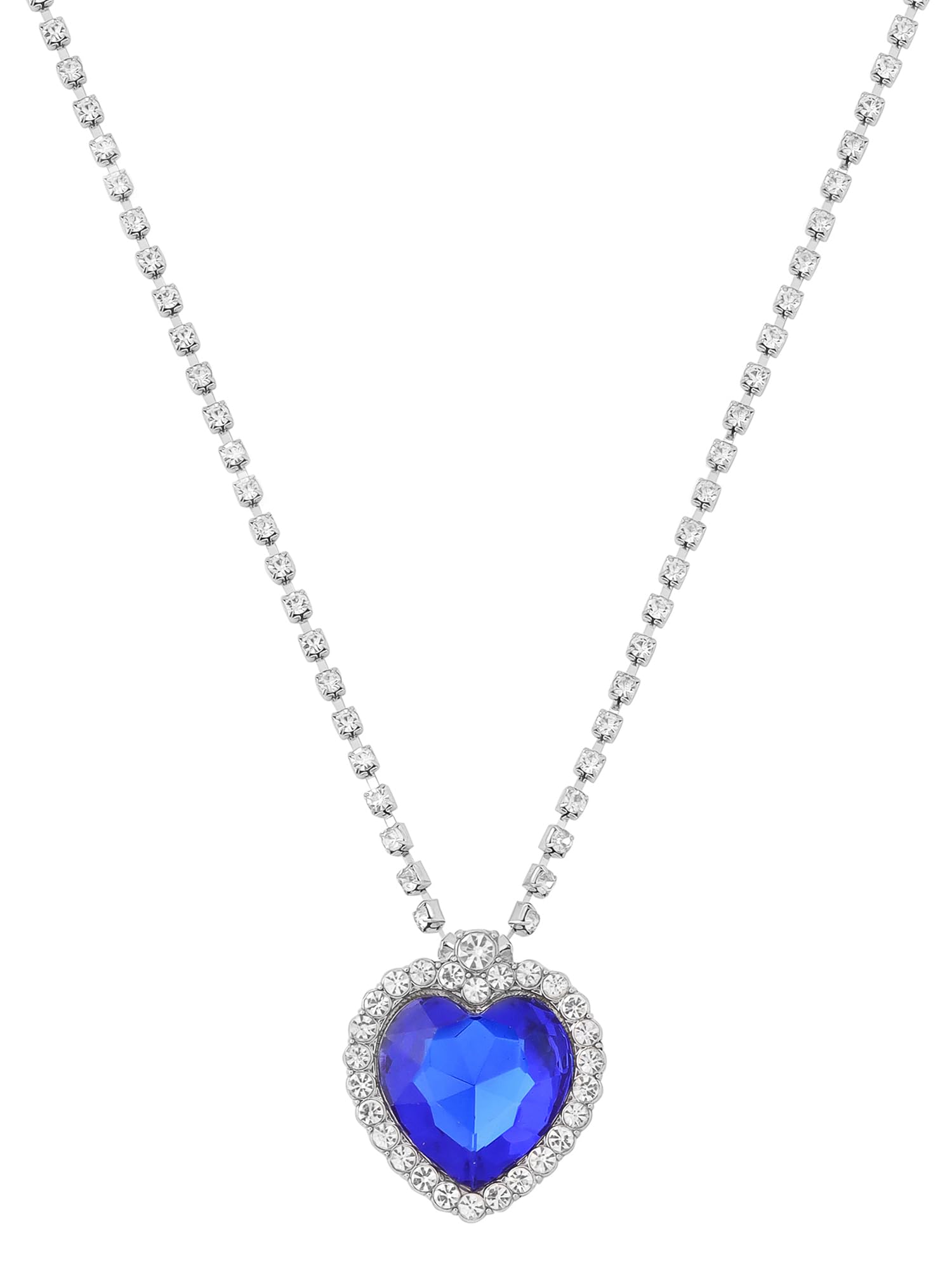 Blue Ocean Heart Austrian Crystal Pendant Necklace with Studded Chain for Women & Girls - Elegant Yellow Chimes Jewelry Gift for Birthday, Anniversary & Special Occasions