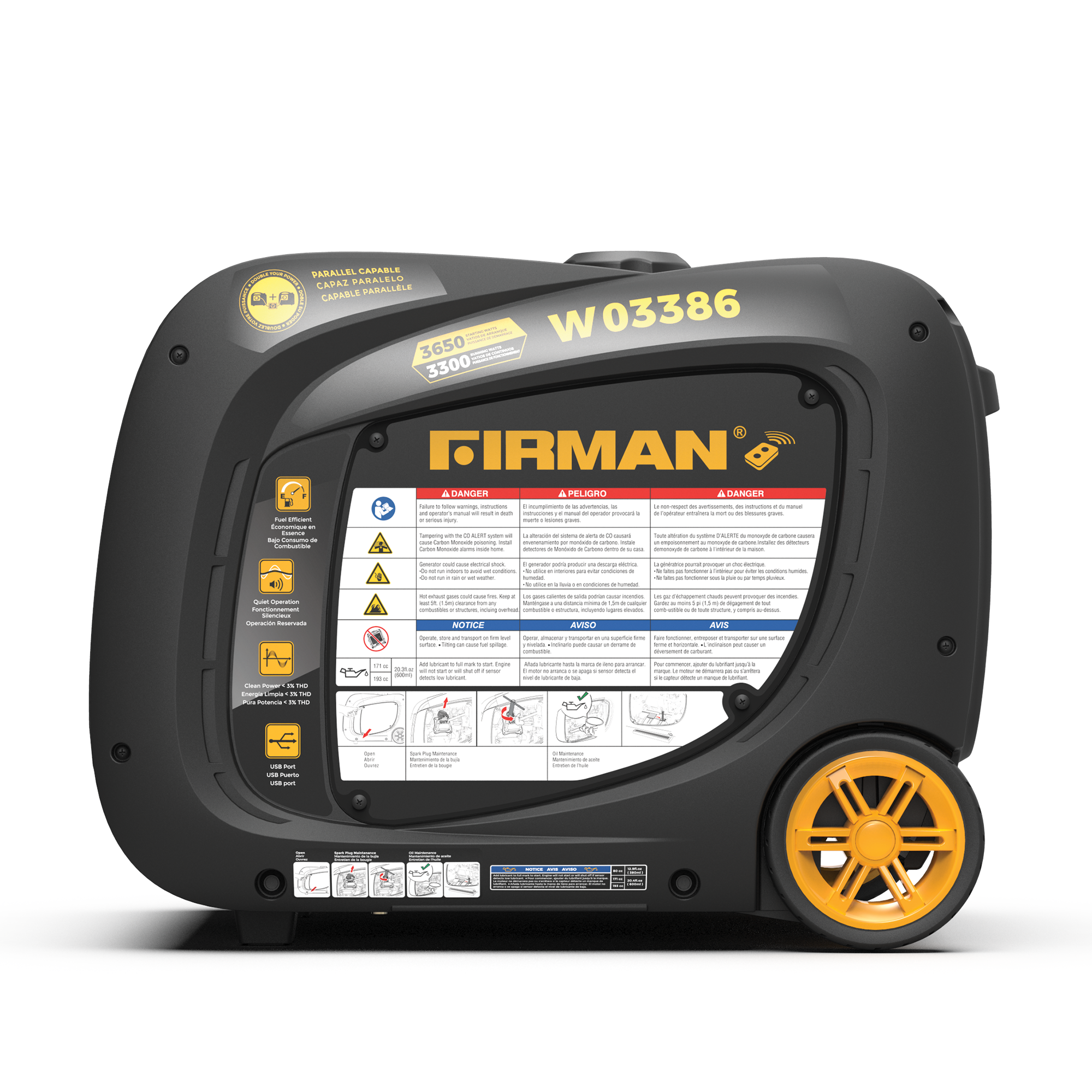 3650W Portable Inverter Generator with Remote Start & CO Alert - Perfect for Camping, RV Trips, and Emergency Power Backup