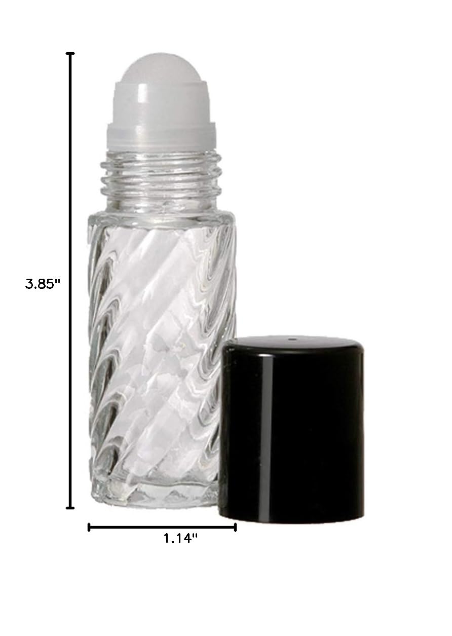 Clear Glass Swirl Pattern Roll-On Perfume Bottles with Plastic Roller & Pipettes - 144pcs for Essential Oils, Aromatherapy, Cologne & DIY Perfume Making - Perfect for Home Spa, Gift Sets & Travel Size Fragrances