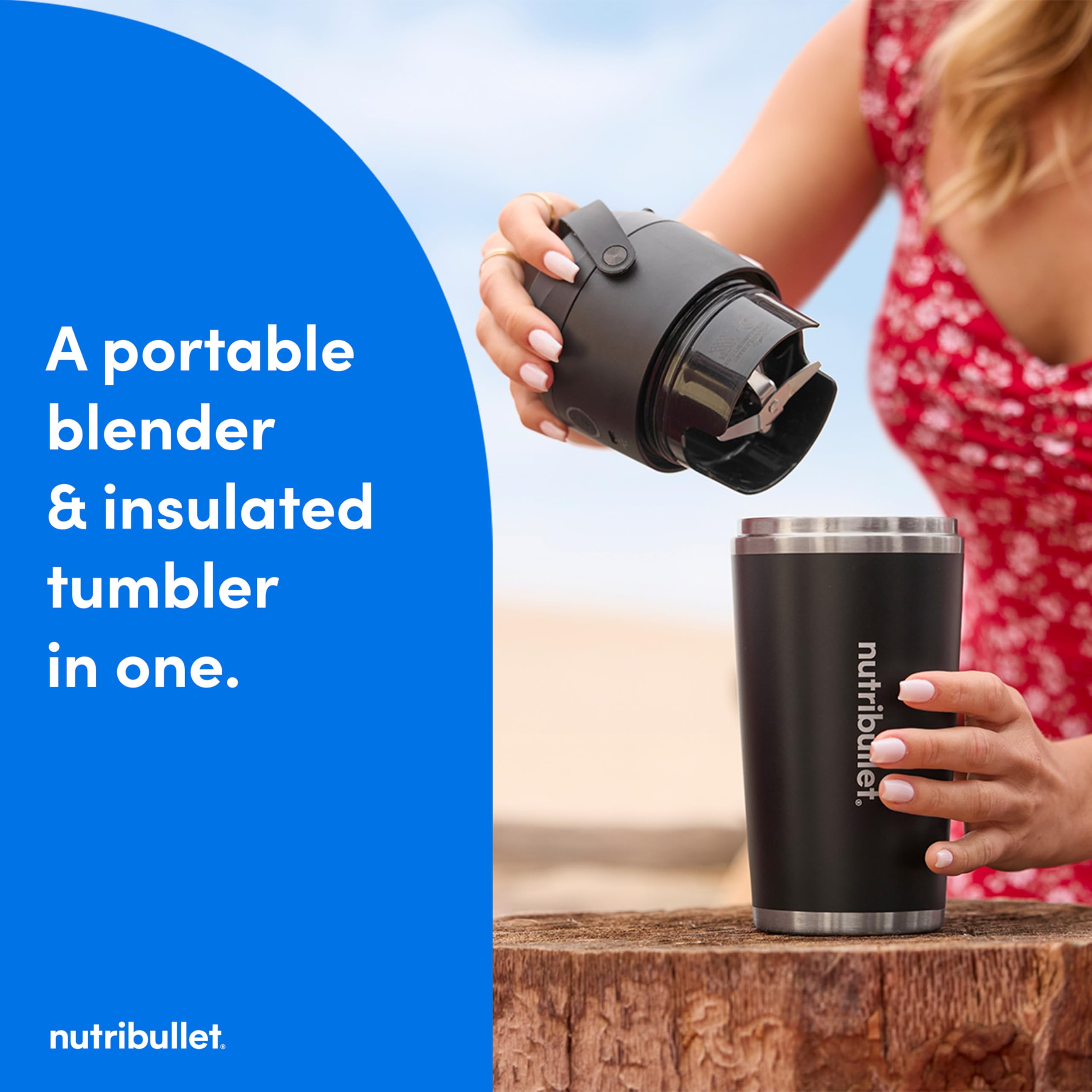Nutribullet Flip Portable Blender with Insulated Cup - Cordless, Brushed Stainless Steel (NBPB50350SS) - Perfect for Smoothies, Protein Shakes & On-the-Go Blending at Gym, Office or Travel
