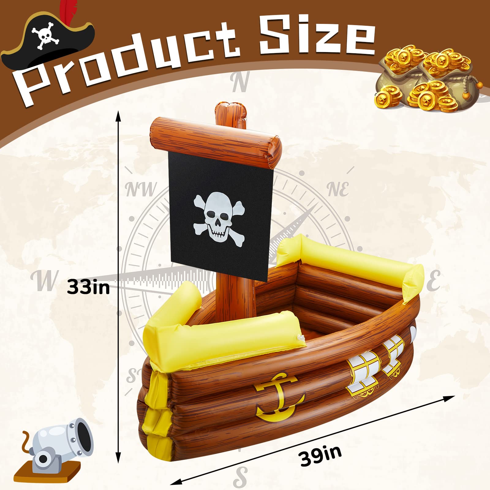 Inflatable Pirate Ship Cooler for Halloween, Birthday, and Pool Parties - Ice Holder, Beverage Serving Container, Food Tray - Perfect for Outdoor Events, Beach Gatherings, and Themed Decorations