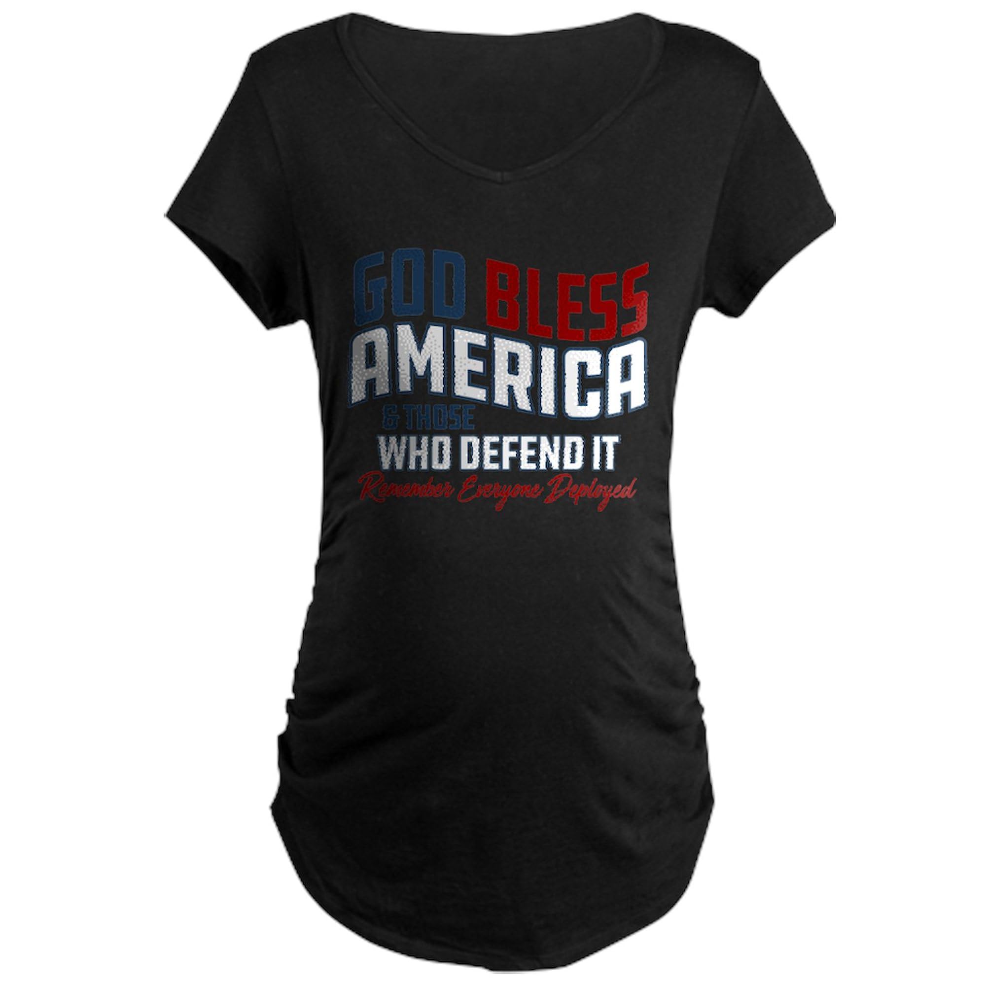 Army God Bless America Maternity T-Shirt - Women's Ruched Side Dark Tee for Pregnant Military Wives & Patriotic Moms | Perfect for 4th of July, Veterans Day & Military Family Events