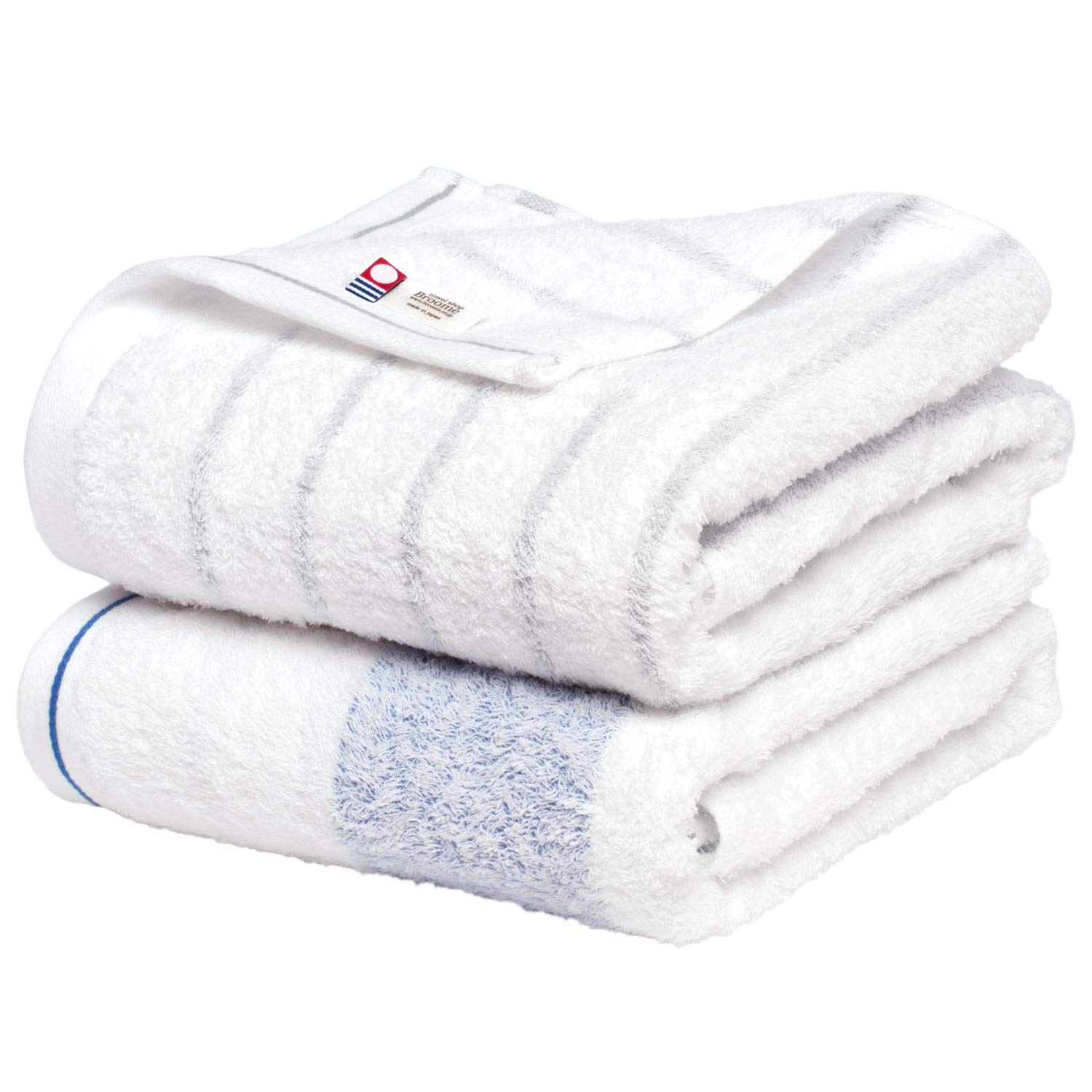 Premium CYBERL Imabari Bath Towel Set - 2 Pack Soft Striped Towels in Blue & Gray for Spa, Bathroom & Beach Use