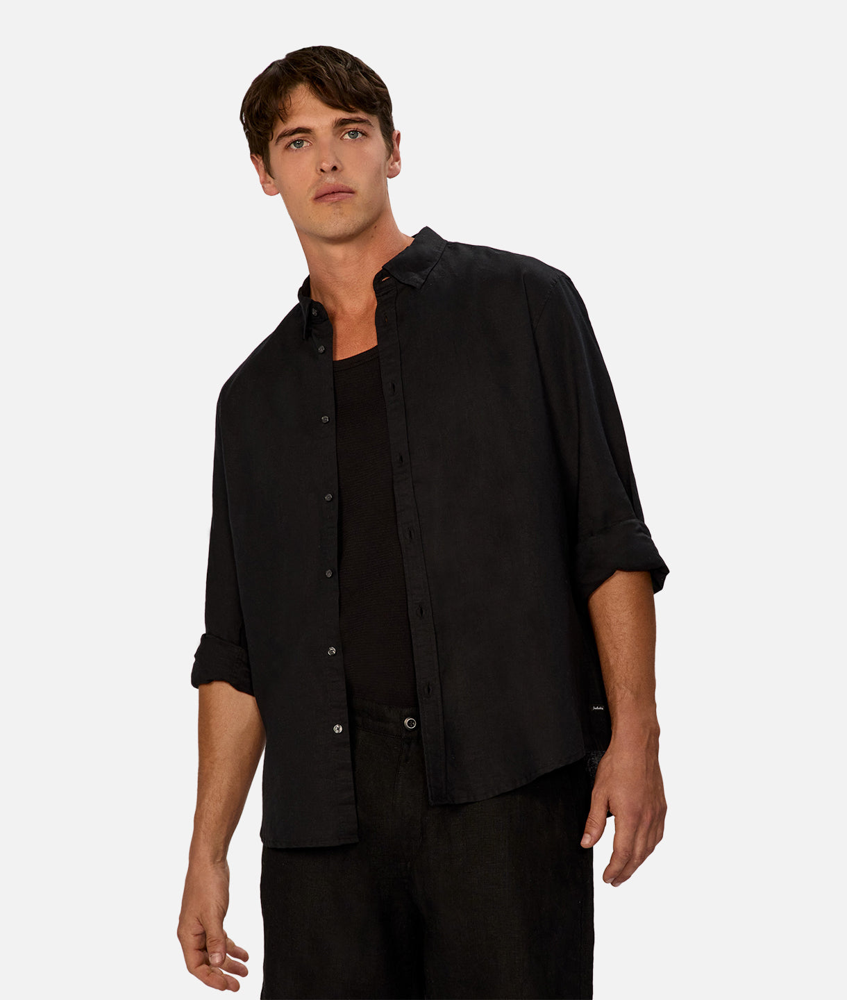 Premium Tennyson Linen Blend Long Sleeve Shirt for Men - Classic Black Button-Up Shirt for Business Casual & Summer Outfits