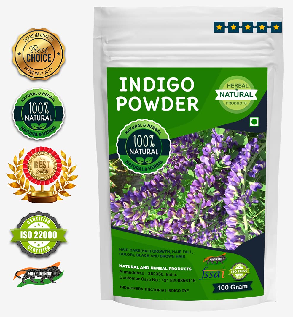 Organic Indigo Powder (Indigofera Tinctoria) - 100% Natural Hair Dye for Black & Brown Hair | Promotes Hair Growth & Reduces Hair Fall | DIY Hair Coloring & Ayurvedic Hair Care | Perfect for Home Hair Treatments & Natural Beauty Routines