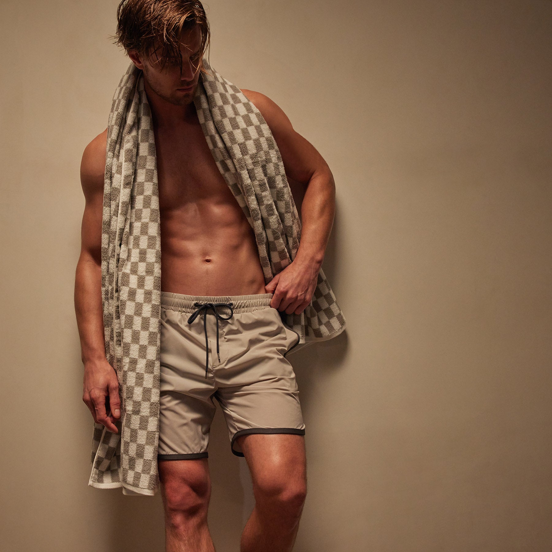Checkered Beach Towel - Soft & Absorbent White and Steel Grey Striped Towel for Pool, Picnic, and Summer Outings