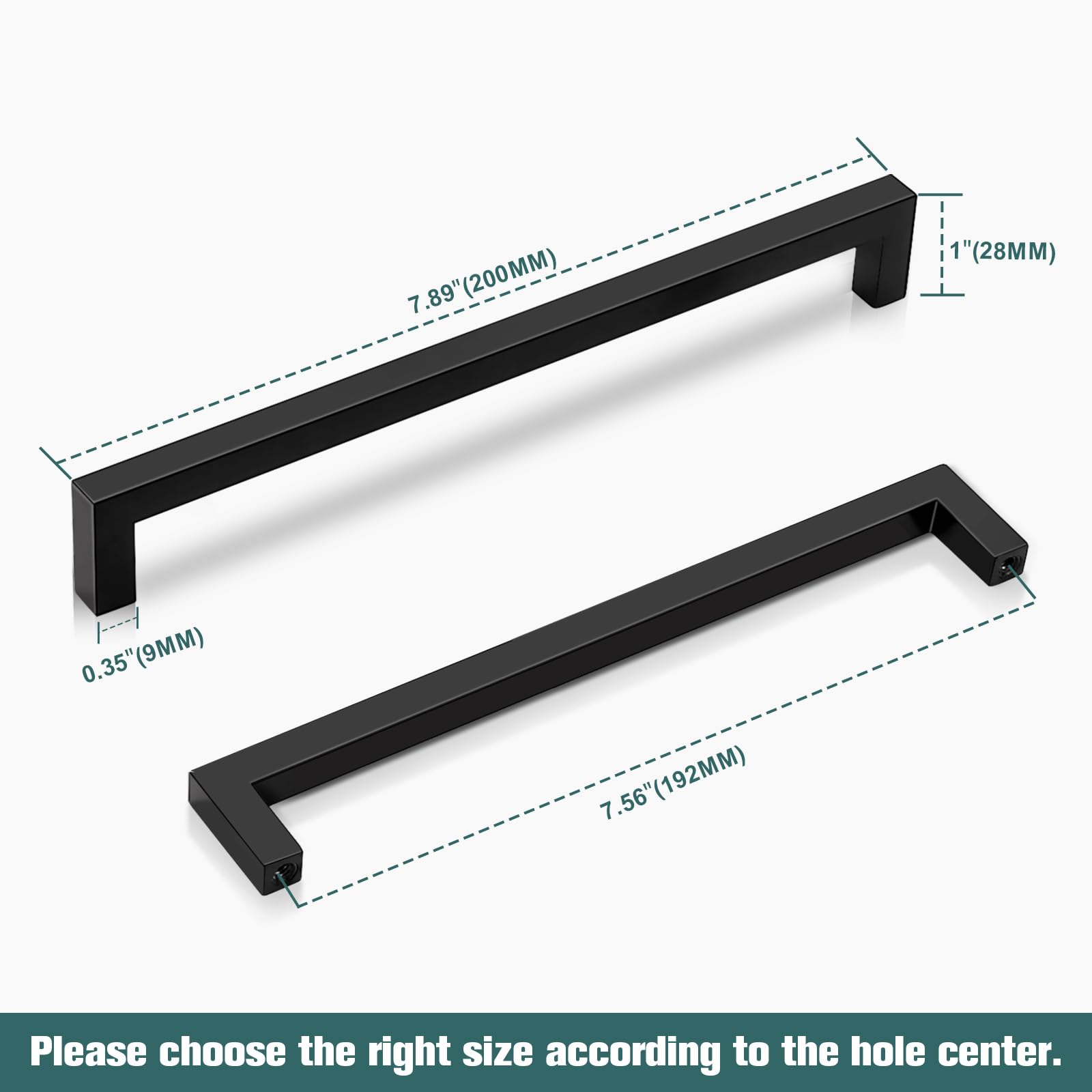 Gobekor 10 Pack Matte Black Square Cabinet Handles - 7.5 Inch (192mm) Hole Centers - Solid Black Kitchen & Dresser Drawer Pulls - Durable Cabinet Hardware for Modern Home & Office Furniture