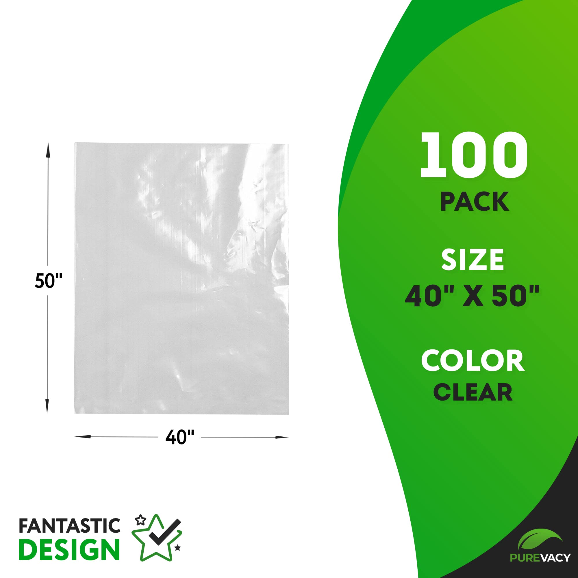 40x50 Clear Poly Bags for Clothing - Pack of 100 Non-Sticky PE Plastic Shipping Bags | 2 Mil Thick Durable Packaging Bags for Small Business & Online Stores | Perfect for Garment Storage, Ecommerce Shipping & Retail Packaging