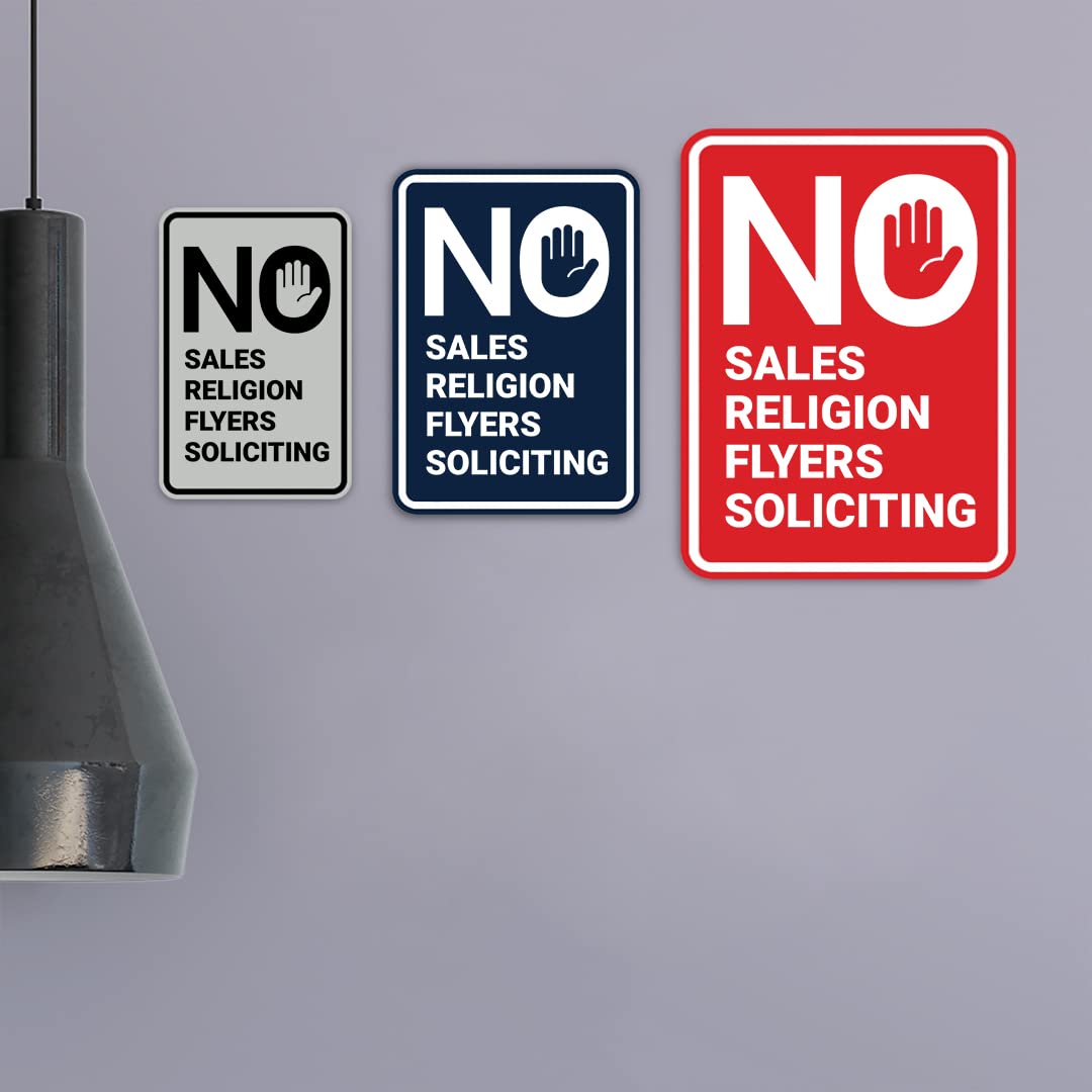 Brushed Silver Portrait Round No Soliciting Sign - No Sales, No Religion, No Flyers - Durable Metal Sign for Home, Office & Business Entrance (Medium Size)