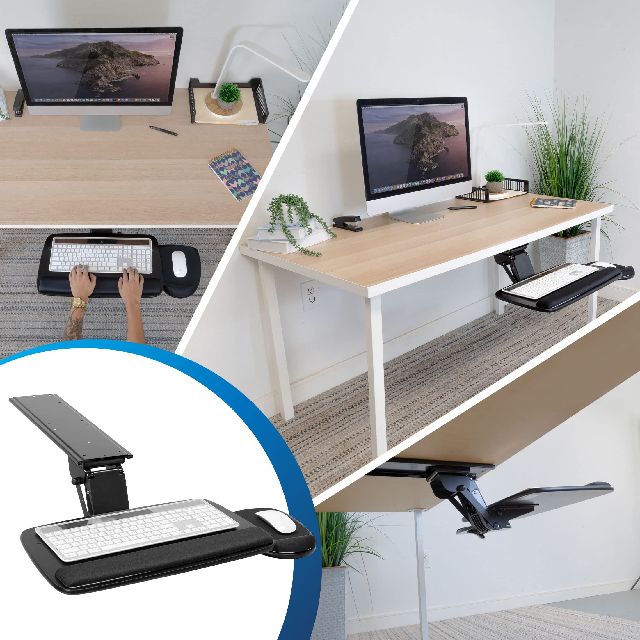 Mount-It! Adjustable Under Desk Keyboard Tray with Ergonomic Wrist Rest - 17.25