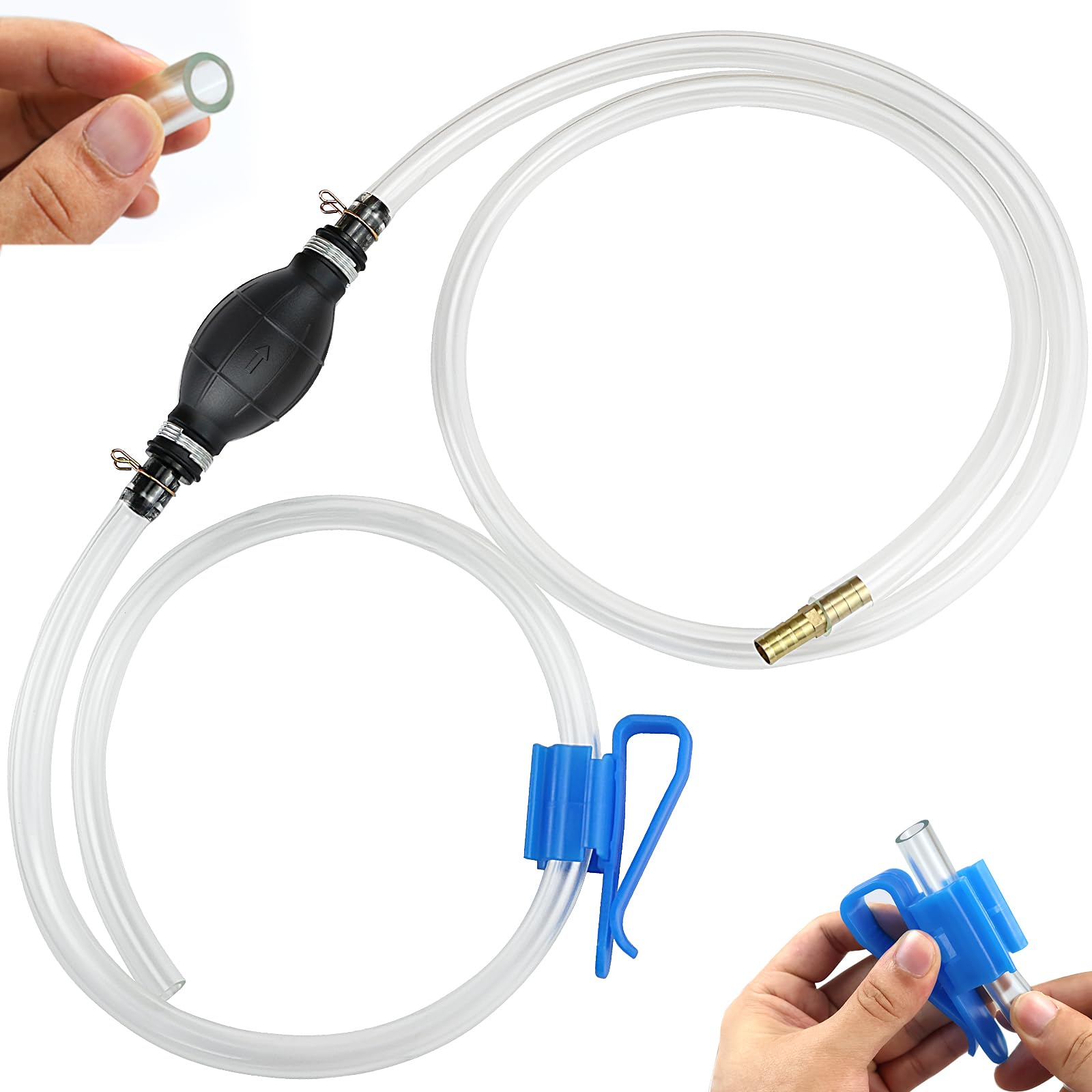Premium Portable Manual Siphon Pump for Gasoline, Diesel, Water & Oil Transfer - 15mm PVC Hoses with Hose Clip & Brass Connectors - Ideal for Fuel, Water, Fish Tanks, Boats, Cars & Emergency Preparedness