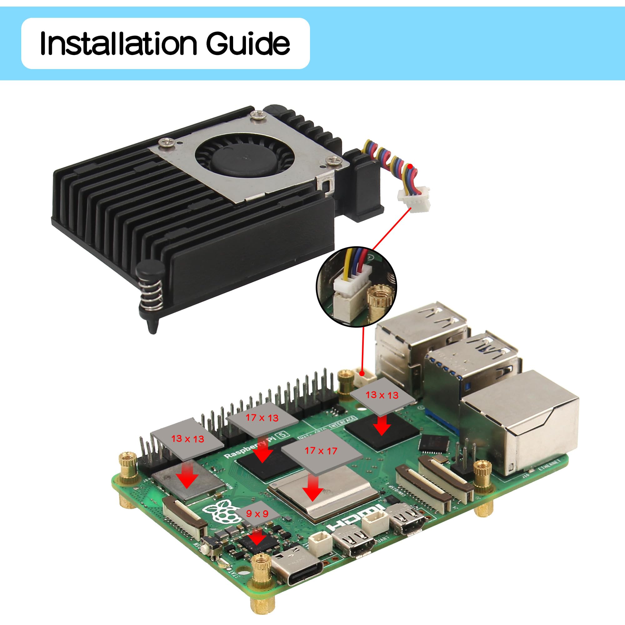 Geekworm H505 Active Cooling Fan for Raspberry Pi 5 - Aluminum Heatsink with PWM Blower Fan | Perfect for Overclocking & High-Performance Computing Projects