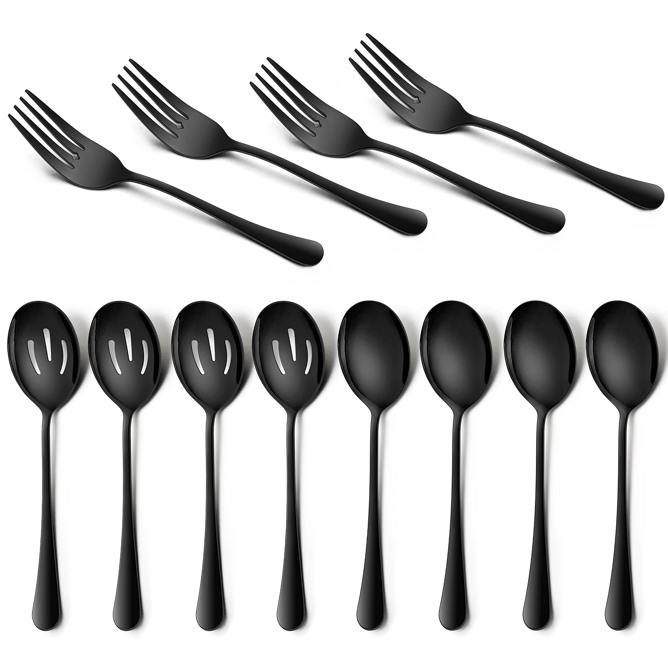 Homikit 12-Piece Black Stainless Steel Serving Set - Slotted Spoons & Forks for Buffet, Catering, Banquet & Party - Mirror Polish, Dishwasher Safe - Perfect for Hostess Gifts, Dinner Parties & Holiday Entertaining