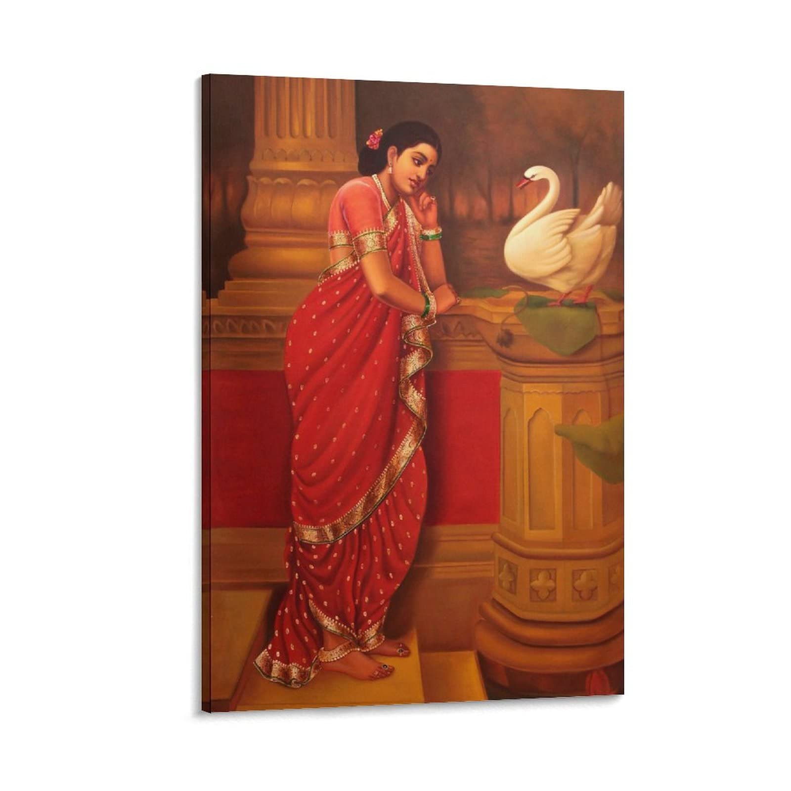 Raja Ravi Varma Hamsa and Damayanti Oil Painting Art Print - Premium Canvas Wall Art for Living Room & Bedroom Decor (20x30 inches) - Perfect for Home, Office, and Gift Giving