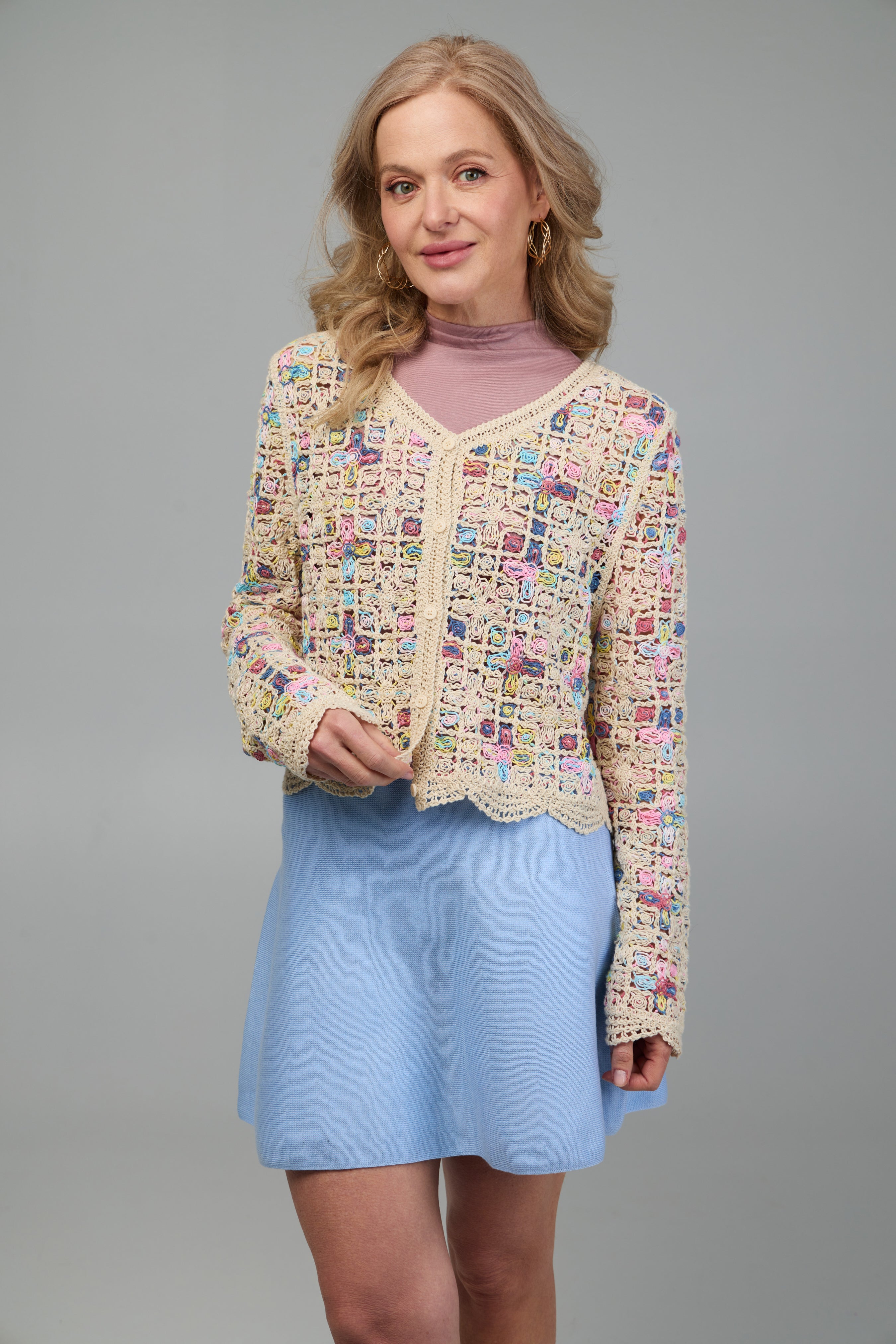 Scalloped Floral Crochet Cardigan for Women - Boho Lace Knit Sweater Lightweight Open Front Cover Up - Perfect for Spring, Summer, Beach, and Casual Outfits