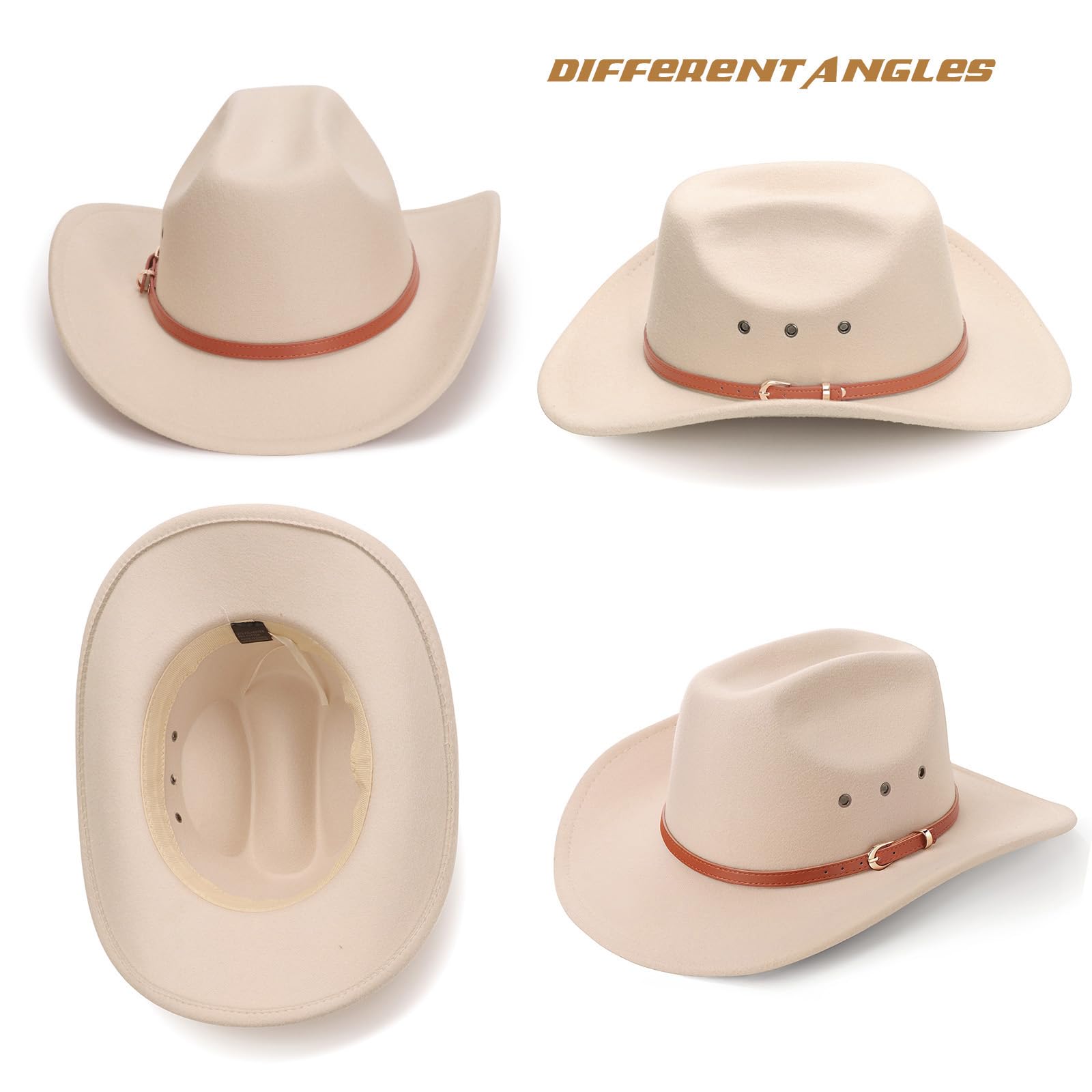 DRESHOW Western Cowboy Hat for Women & Men - Felt Cowboy & Cowgirl Hat with Wide Brim & Belt Buckle - Retro Unisex Fedora for Rodeo, Country Music Festivals & Outdoor Adventures